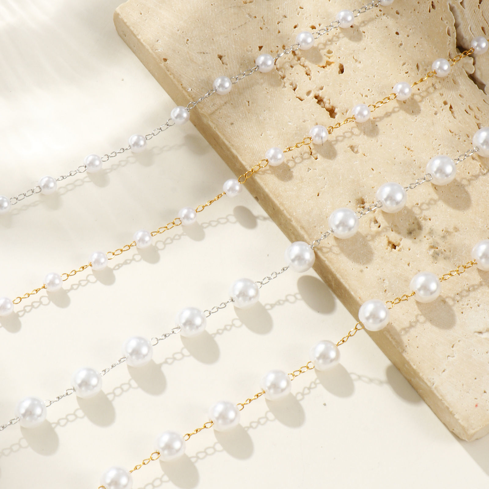 Bild von Bunt Perlenkette Halskette, 304 Edelstahl & Acryl 42cm + 5cm, Für Frauen, Weiß Einfach und lässig Exquisit Geschenk, Umweltfreundlich
