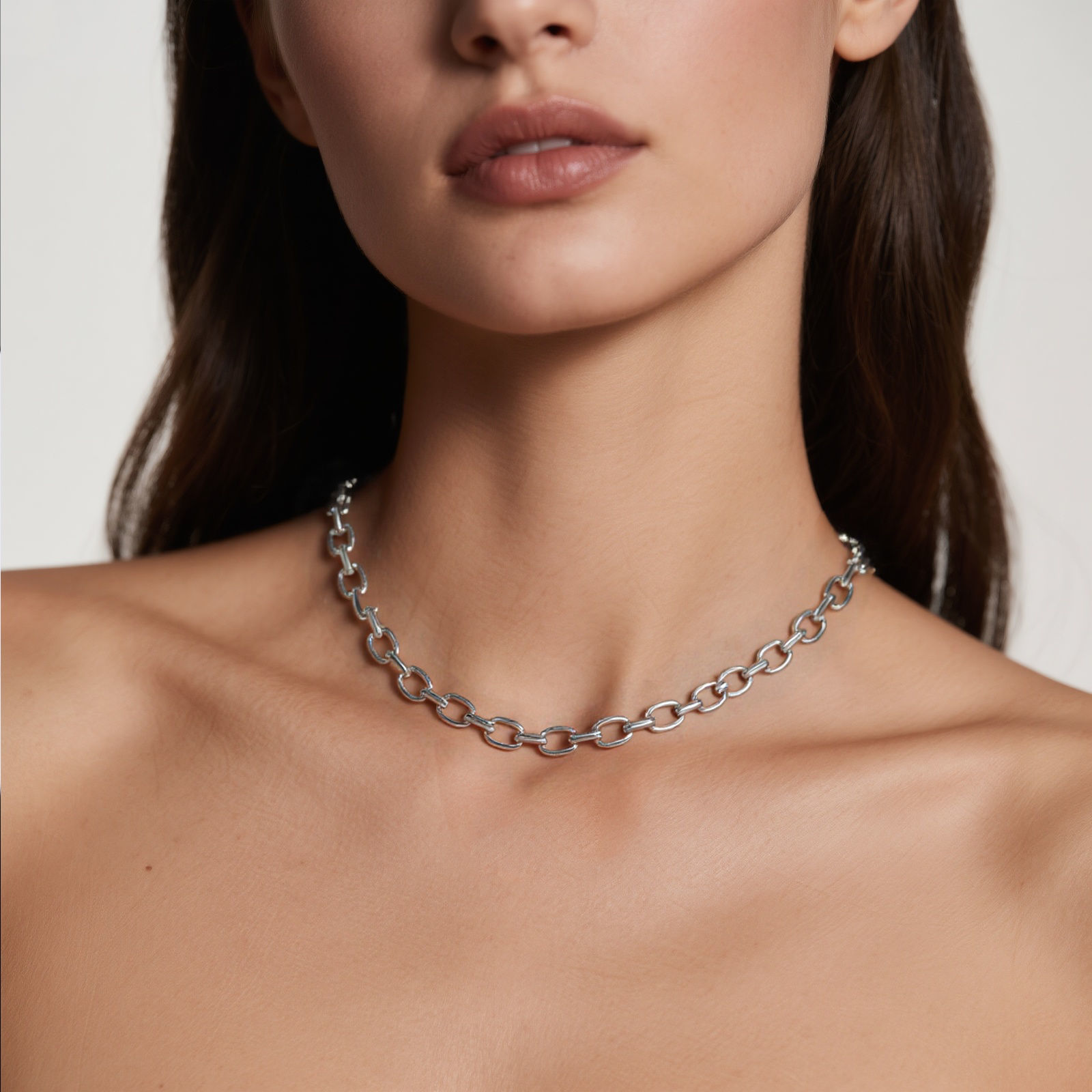 Bild von Silberfarbe Handgefertigte Gliederkette Halskette, 304 Edelstahl 40cm + 5cm, Für Frauen, Einfach und lässig Exquisit Geschenk, Umweltfreundlich