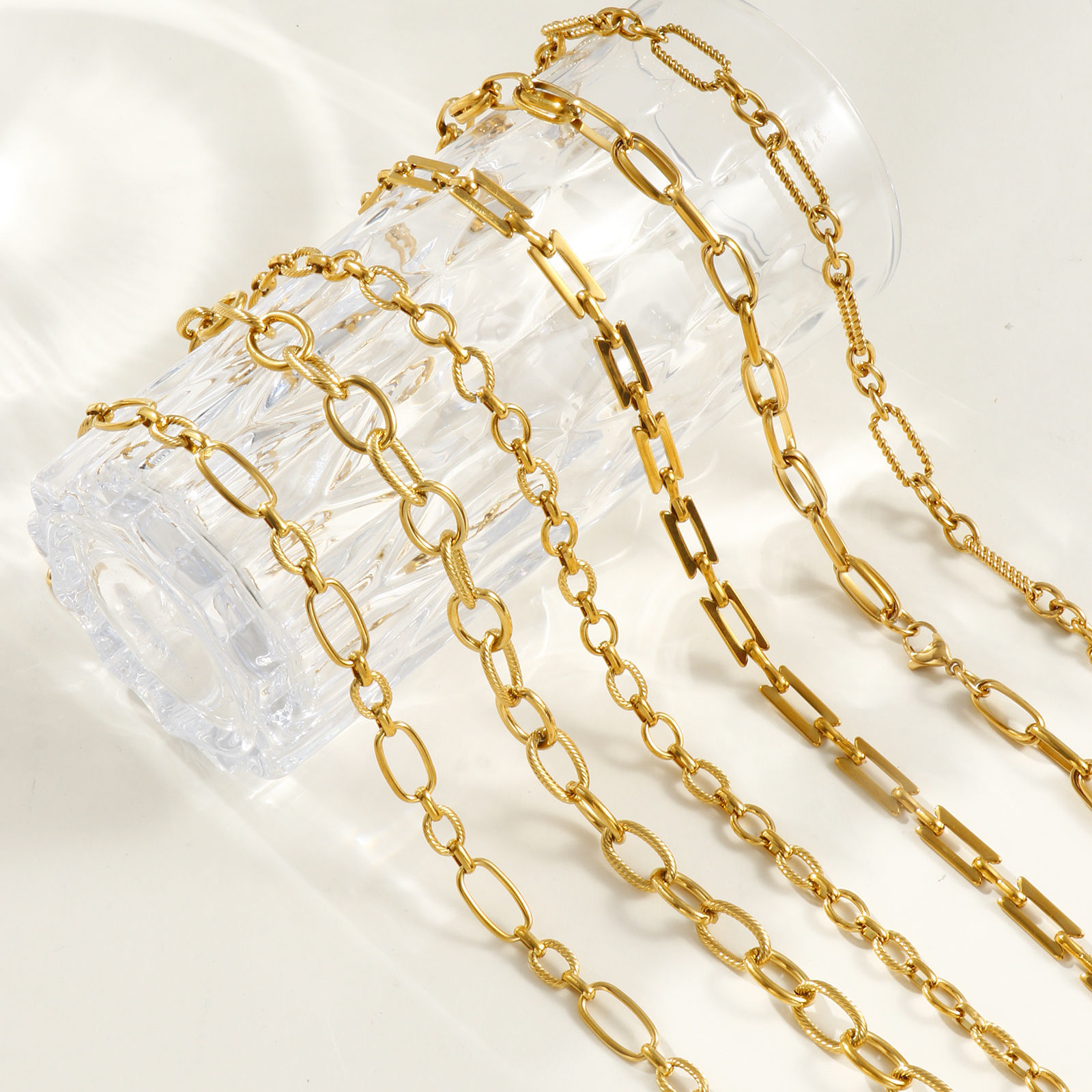 Picture of 18K Real Gold Plated Handmade Link Chain Necklace, 304 Stainless Steel 40cm(15.7") + 5cm(2"), For Women, Simple & Casual Exquisite Gift, Eco-friendly PVD Vacuum Plating