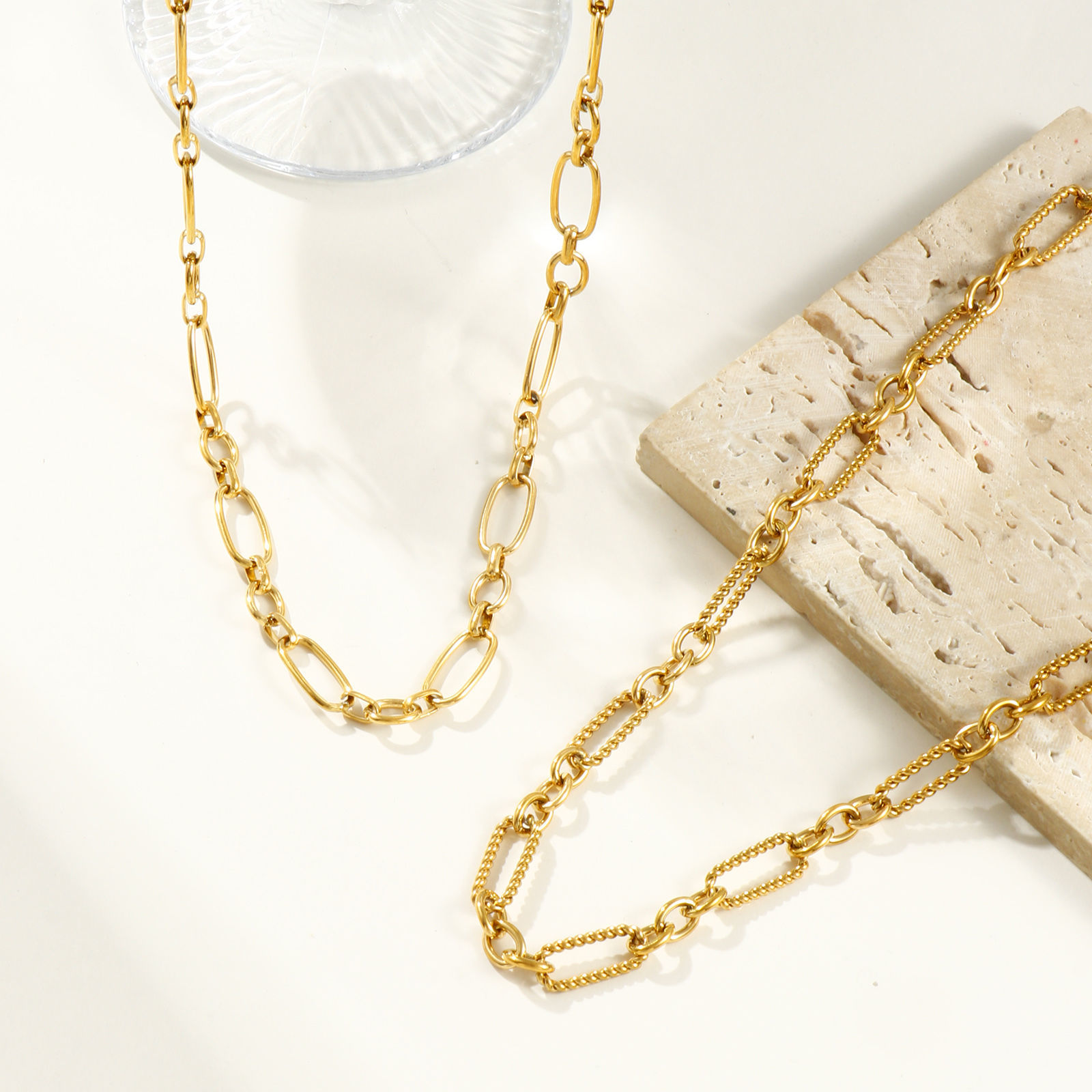 Picture of 18K Real Gold Plated Handmade Link Chain Necklace, 304 Stainless Steel 40cm(15.7") + 5cm(2"), For Women, Simple & Casual Exquisite Gift, Eco-friendly PVD Vacuum Plating