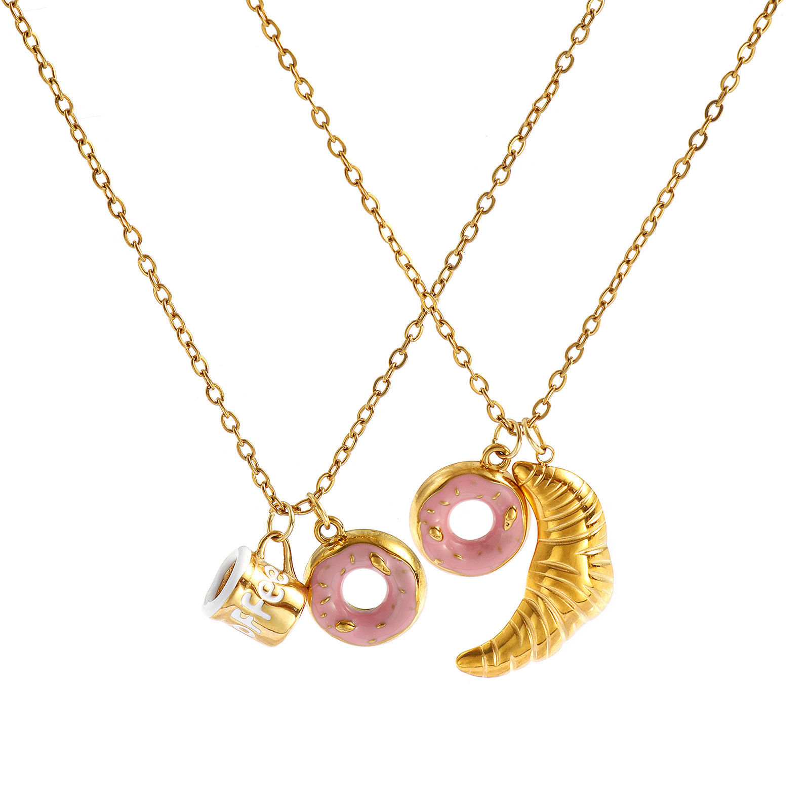 Immagine di 18K Vero Oro Placcato Catena a Cavo Collana con Ciondolo, 304 Acciaio Inossidabile 45cm + 5cm, Per Donne, Rosa Smalto Squisito Elegante Regalo, Placcatura Sottovuoto PVD Ecologica, 1 Pz