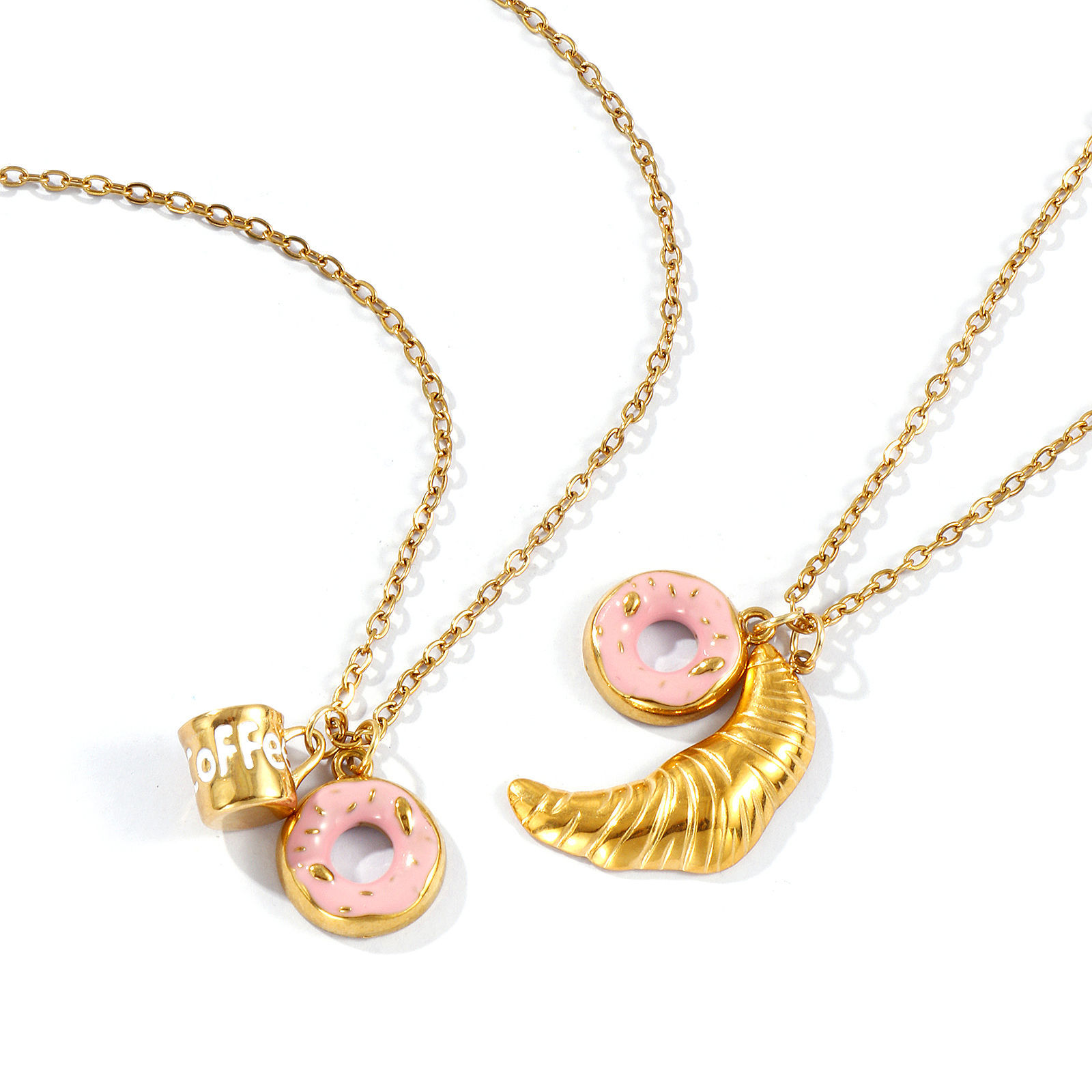 Immagine di 18K Vero Oro Placcato Catena a Cavo Collana con Ciondolo, 304 Acciaio Inossidabile 45cm + 5cm, Per Donne, Rosa Smalto Squisito Elegante Regalo, Placcatura Sottovuoto PVD Ecologica, 1 Pz