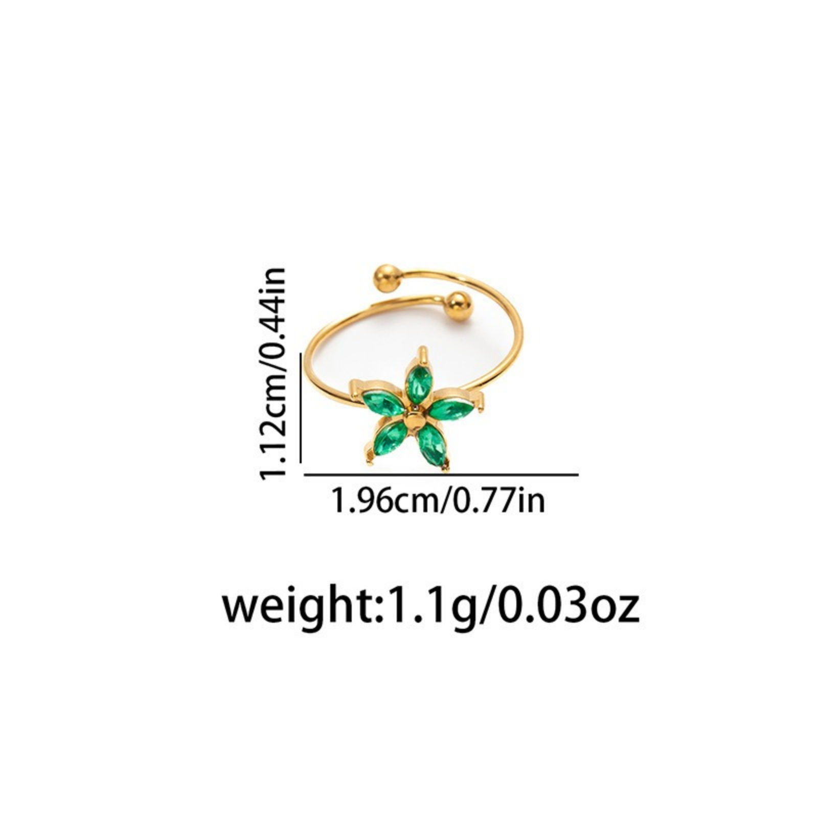 Image de 1 Piece Eco-friendly Stylish Exquisite 18K Gold Plated Stainless Steel & Cubic Zirconia Open Adjustable Flower Rings For Women Gift 19.6mm(US Size 9.75)