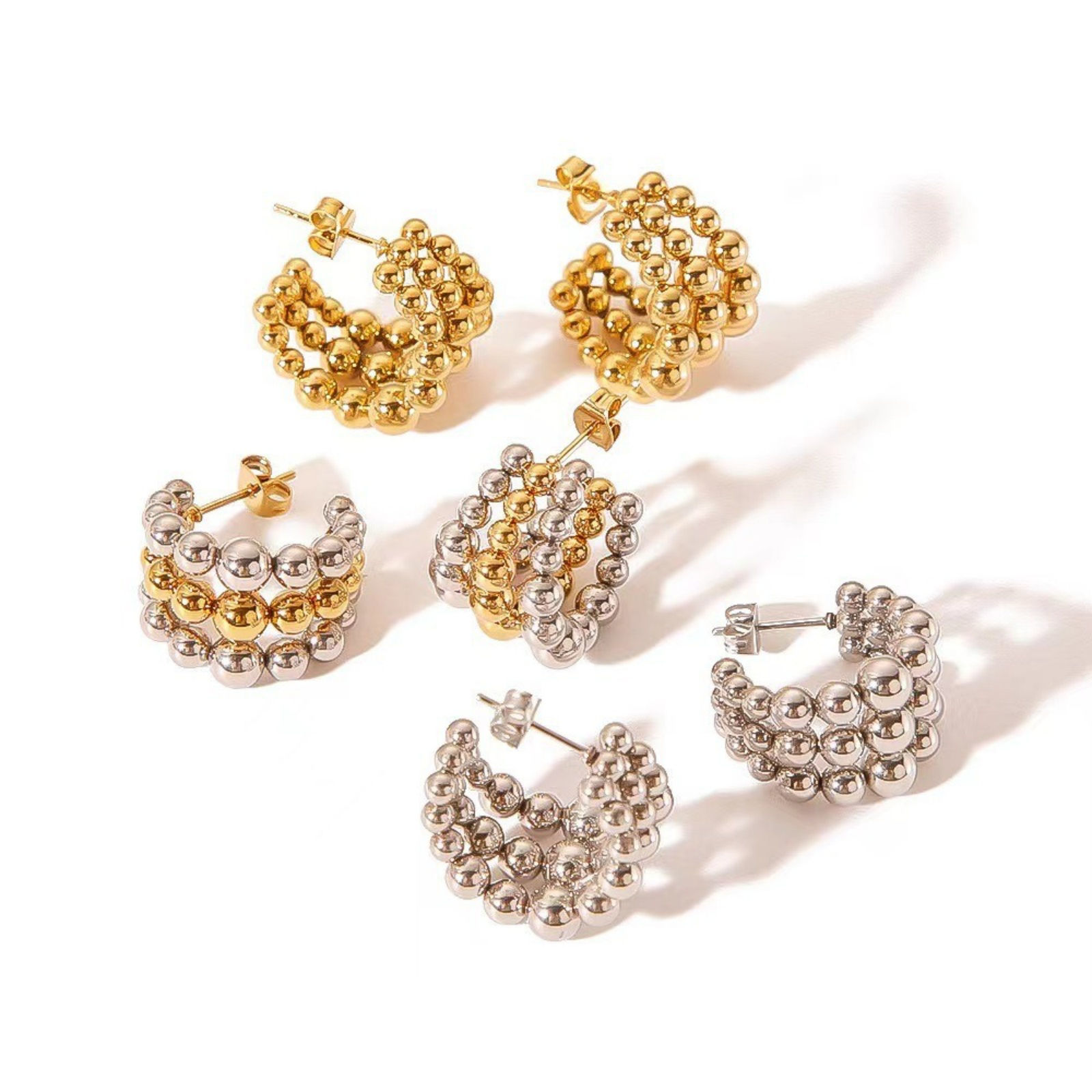 Изображение 1 Пара Экологичный Стильный Изысканный Разноцветный 304 Нержавеющая Сталь C форма Серьги-кольца Для женщин подарок 15мм диаметр