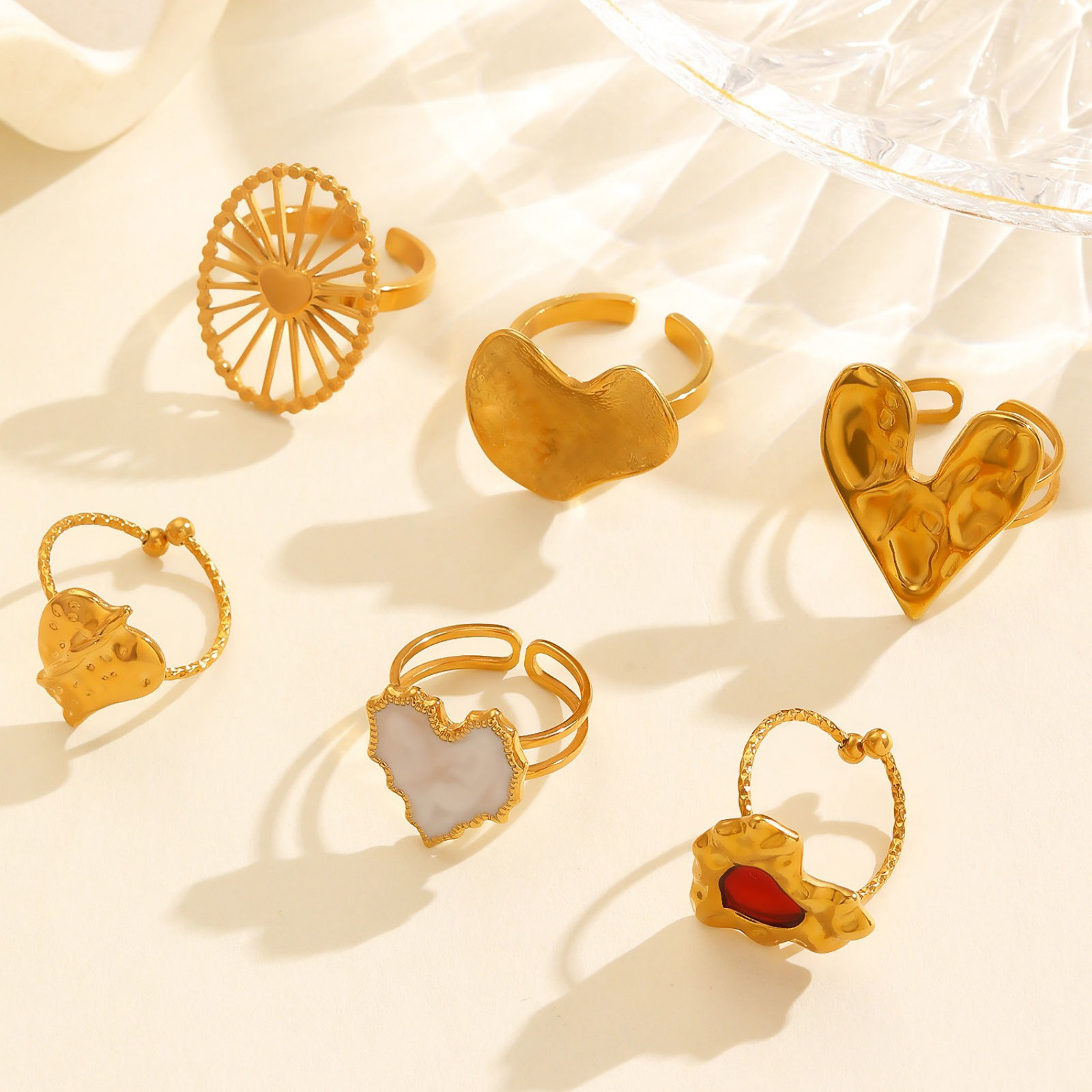 Picture of Eco-friendly Stylish Valentine's Day 18K Gold Plated 304 Stainless Steel Open Adjustable Heart Rings For Women Gift 16.9mm(US Size 6.5)