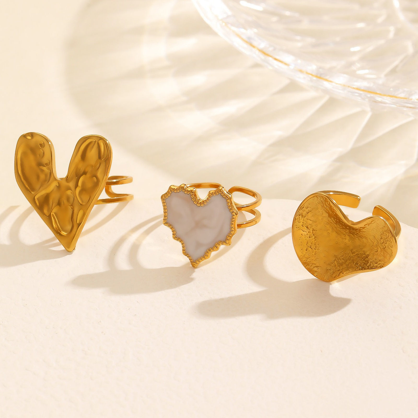 Picture of Eco-friendly Stylish Valentine's Day 18K Gold Plated 304 Stainless Steel Open Adjustable Heart Rings For Women Gift 16.9mm(US Size 6.5)