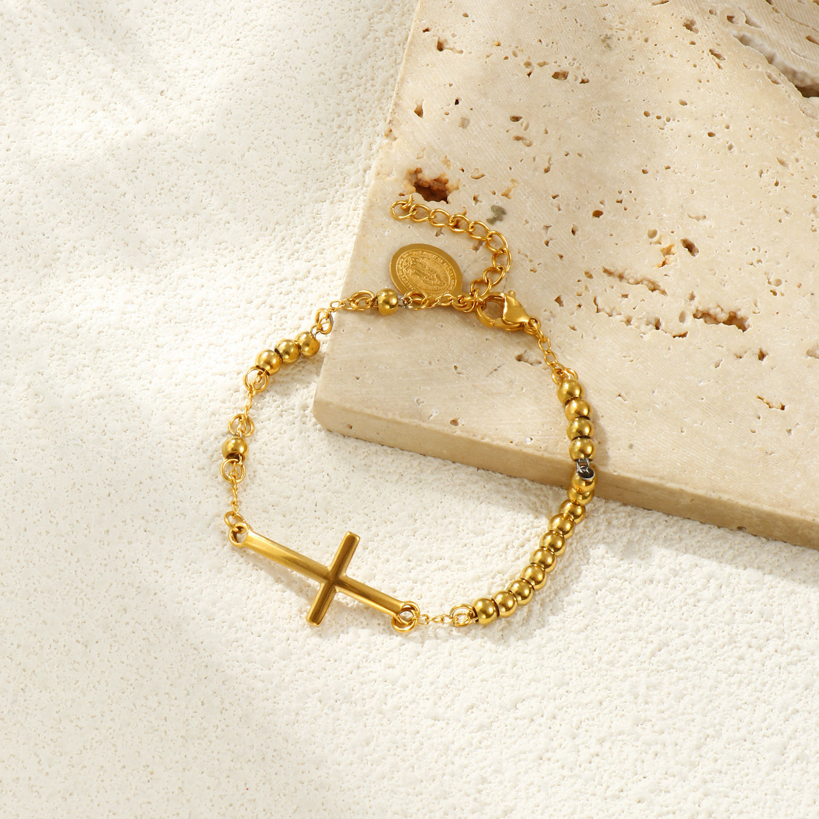 Изображение 1 ШТ Экологичный Ретро религия 304 Нержавеющая Сталь Цепочка из бисера Крест Браслеты Для женщин подарок 17см длина