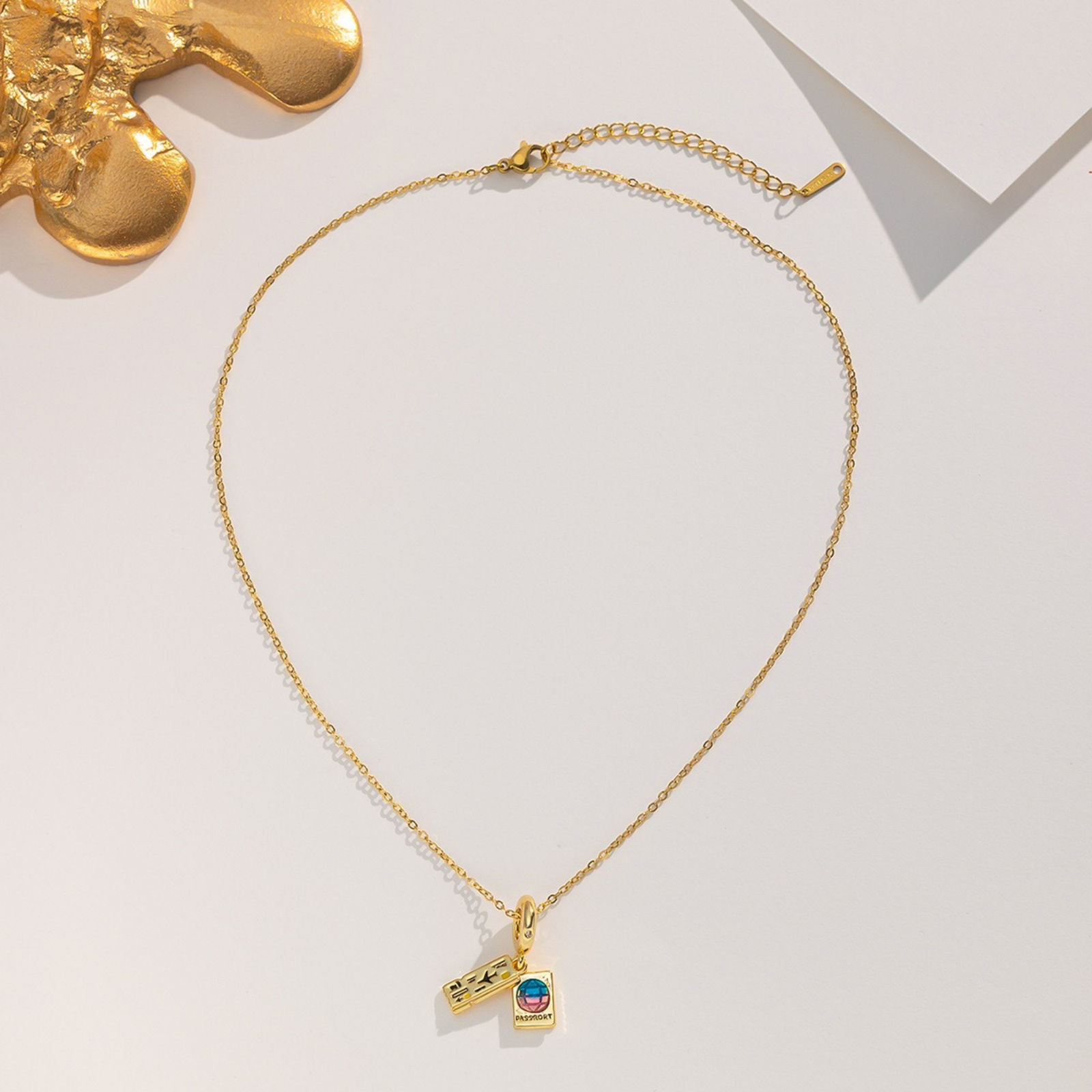 Изображение 18K Gold Plated Pendant Charm Necklace, 304 Stainless Steel & Brass 40cm(15.7") + 5cm(2"), For Women, Stylish Dainty Gift, Eco-friendly, 1 Piece