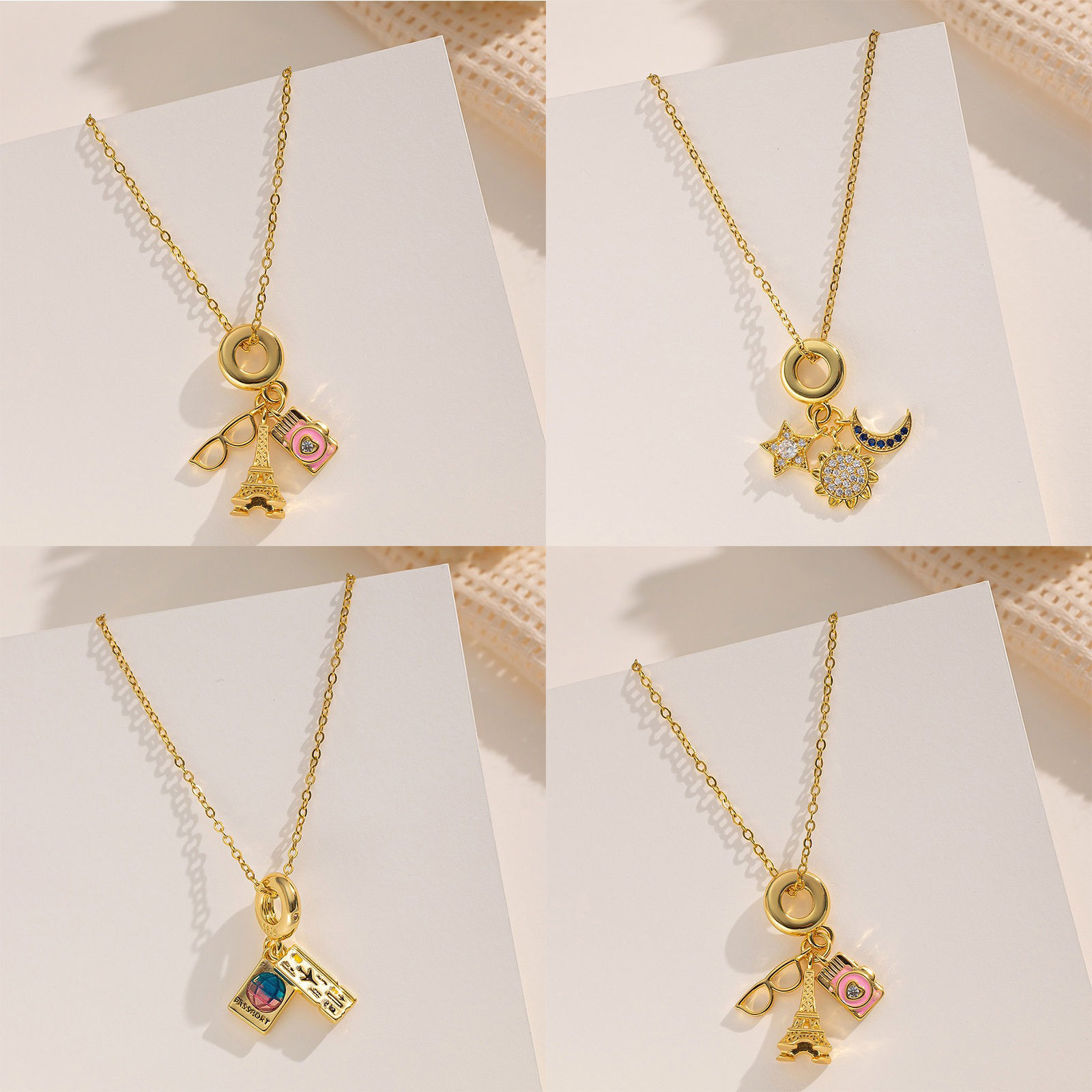 Изображение 18K Gold Plated Pendant Charm Necklace, 304 Stainless Steel & Brass 40cm(15.7") + 5cm(2"), For Women, Stylish Dainty Gift, Eco-friendly, 1 Piece