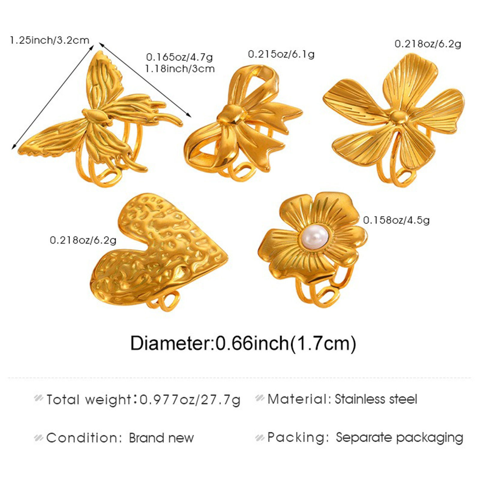 Изображение 1 Piece Vacuum Plating Dainty Stylish 18K Gold Plated 304 Stainless Steel Open Adjustable Rings For Women Gift 17mm(US Size 6.5)