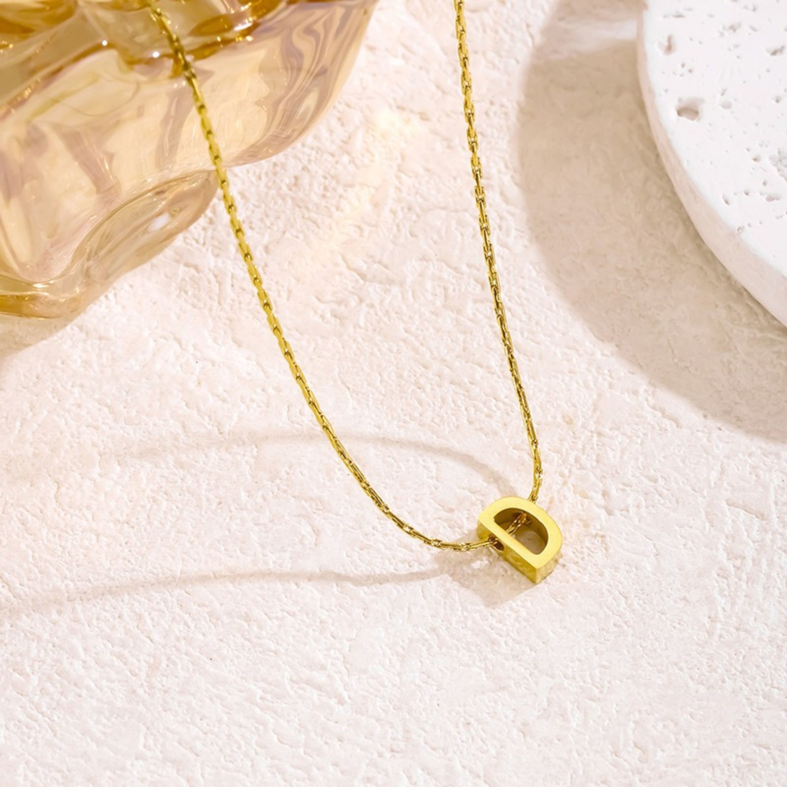 Изображение 18K Gold Plated Bamboo Chain Pendant Charm Necklace, 304 Stainless Steel 40cm(15.7") + 5cm(2"), For Women, Message " A-Z " Capital Alphabet Initial Letter Name Dainty Gift, Eco-friendly, 1 Piece