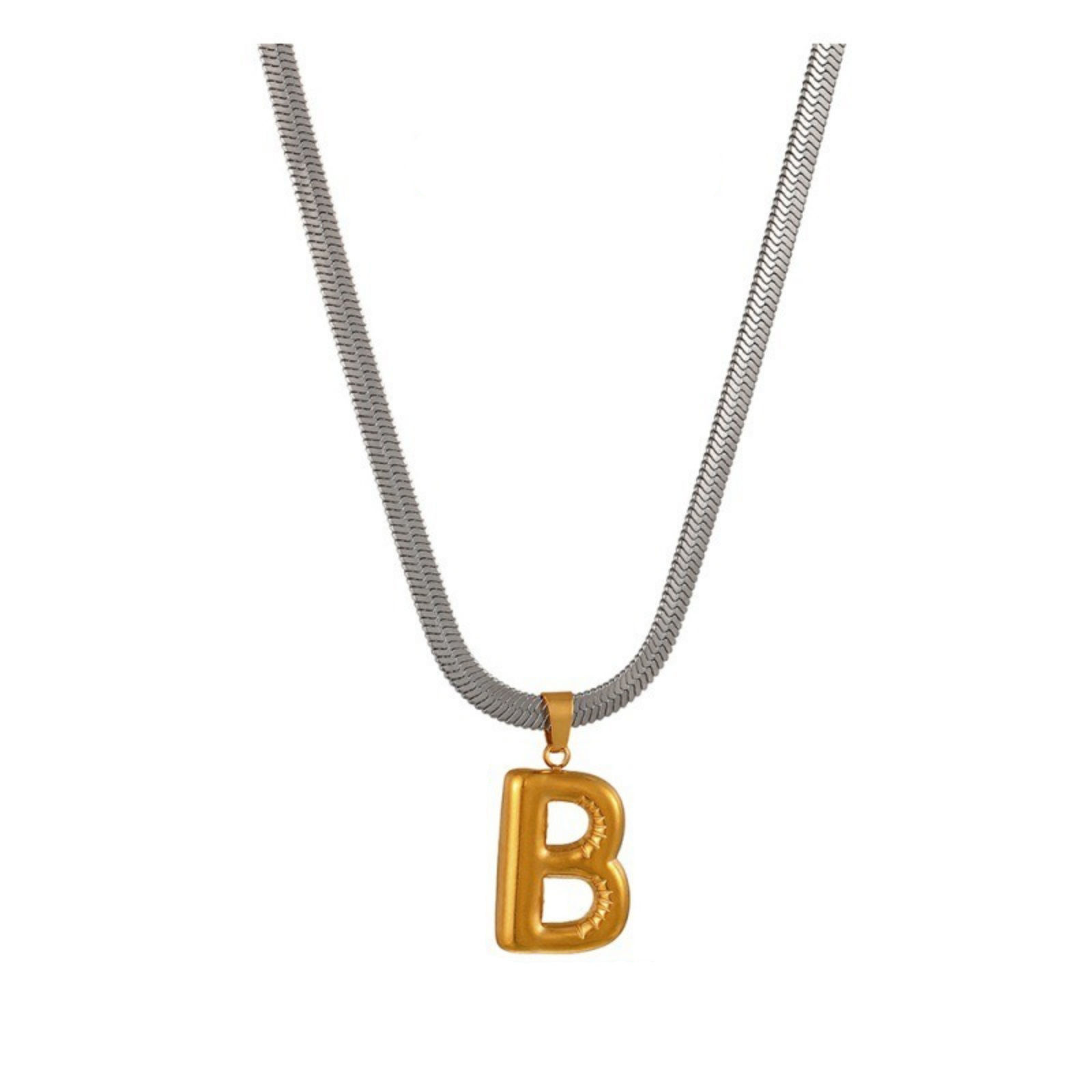 Изображение 18K Gold Plated Flat Snake Chain Pendant Charm Necklace, 304 Stainless Steel 40cm(15.7") + 7cm(2.8"), For Women, Message " A-Z " Capital Alphabet Initial Letter Name Dainty Gift, Eco-friendly, 1 Piece