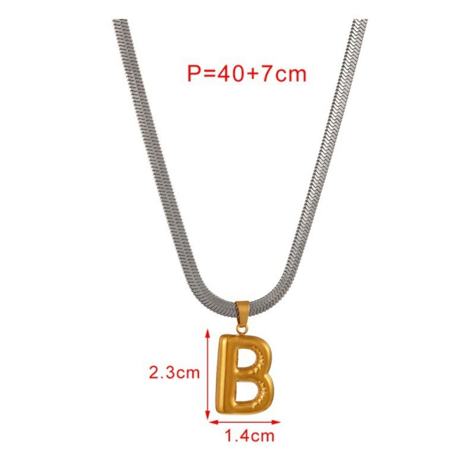 Изображение 18K Gold Plated Flat Snake Chain Pendant Charm Necklace, 304 Stainless Steel 40cm(15.7") + 7cm(2.8"), For Women, Message " A-Z " Capital Alphabet Initial Letter Name Dainty Gift, Eco-friendly, 1 Piece