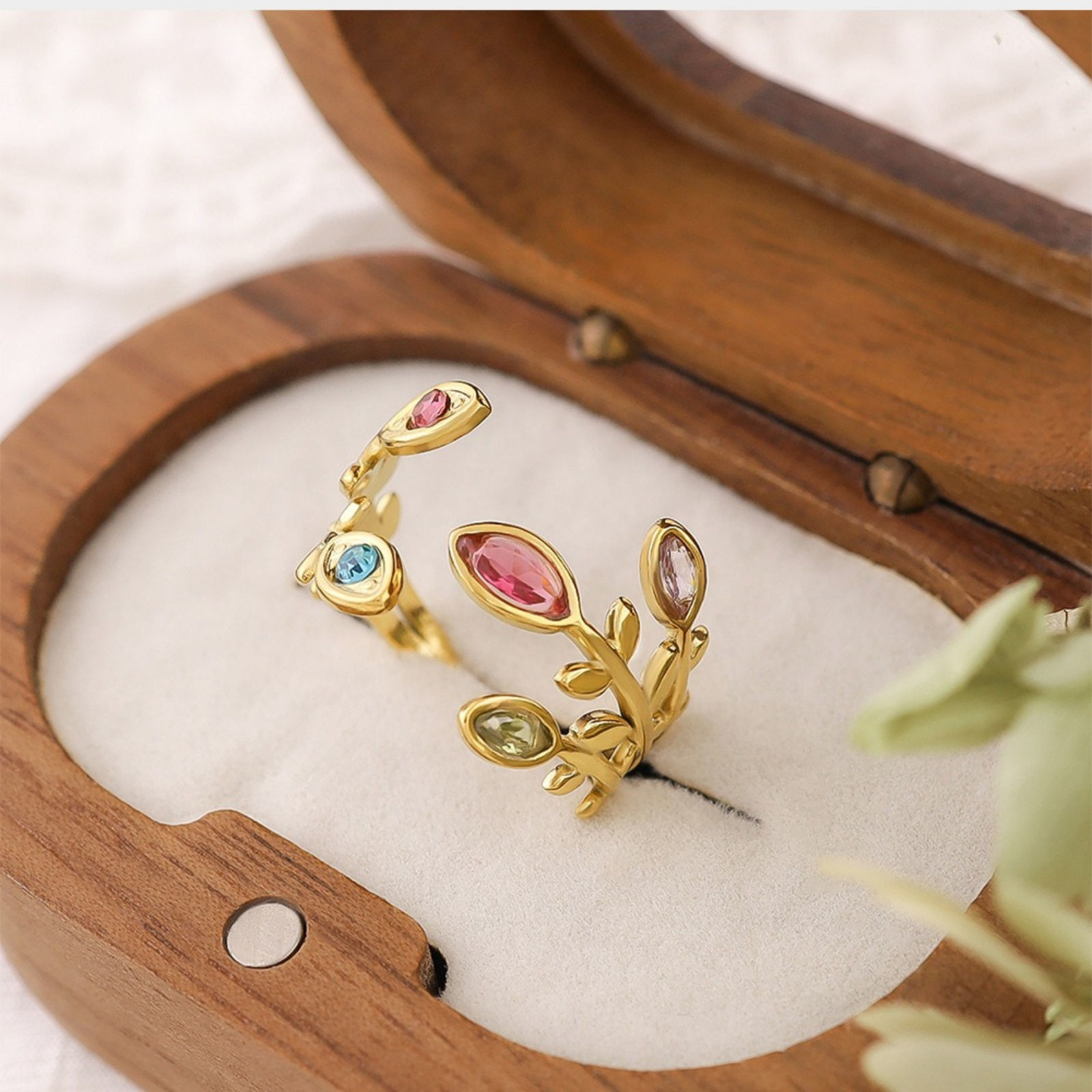 Bild von 1 Piece Eco-friendly PVD Vacuum Plating Dainty Stylish 18K Gold Plated Multicolor 304 Stainless Steel & Cubic Zirconia Open Rings For Women Gift