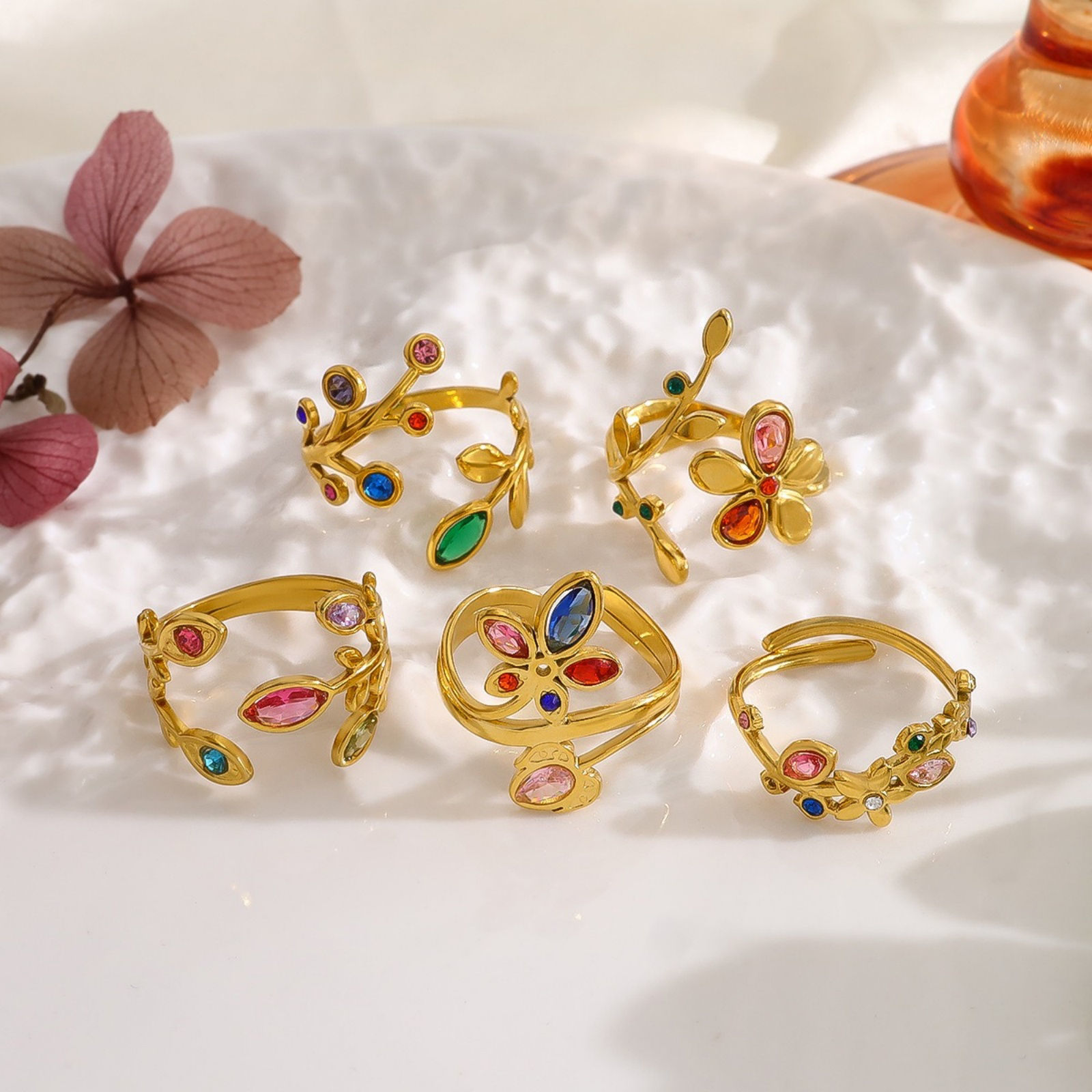 Bild von 1 Piece Eco-friendly PVD Vacuum Plating Dainty Stylish 18K Gold Plated Multicolor 304 Stainless Steel & Cubic Zirconia Open Rings For Women Gift