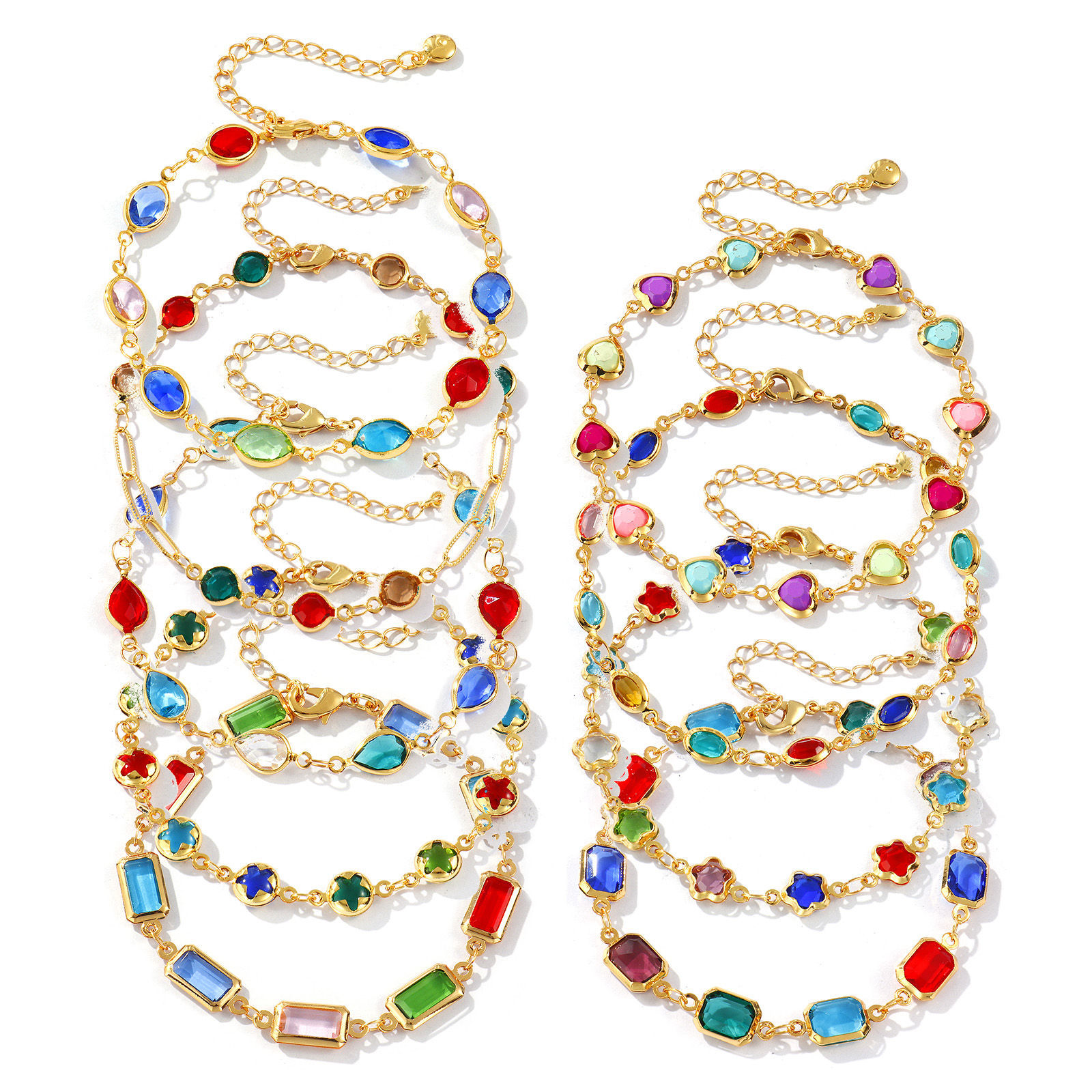 Bild von 1 Piece Sweet & Cute Exquisite 18K Gold Plated Multicolor Brass & Glass Handmade Link Chain Geometric Bracelets For Women Gift
