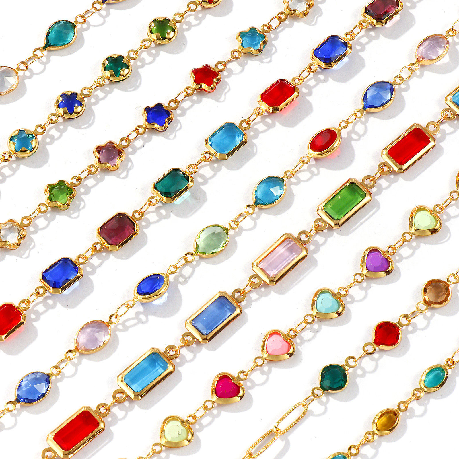 Bild von 1 Piece Sweet & Cute Exquisite 18K Gold Plated Multicolor Brass & Glass Handmade Link Chain Geometric Bracelets For Women Gift