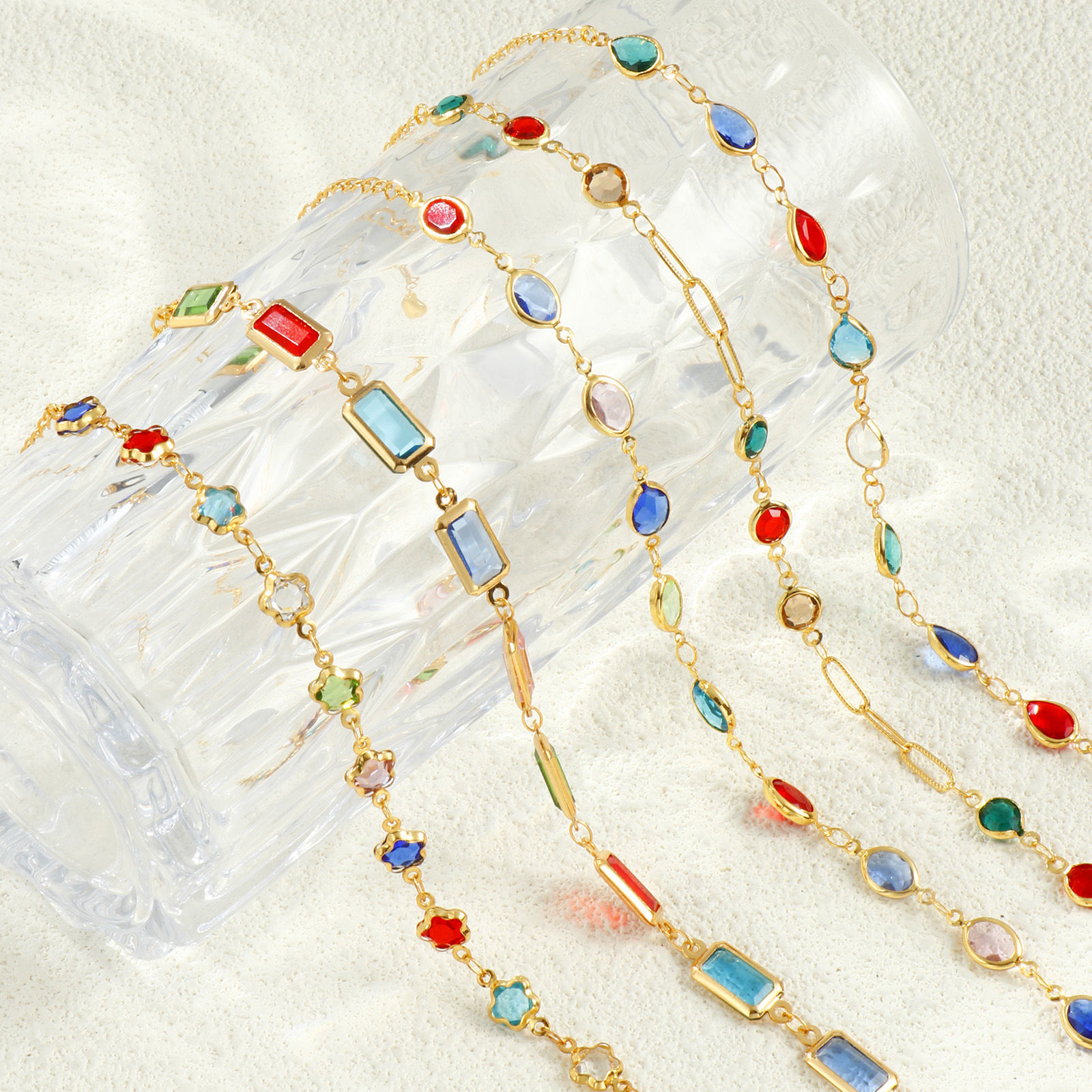 Bild von 1 Piece Sweet & Cute Exquisite 18K Gold Plated Multicolor Brass & Glass Handmade Link Chain Geometric Bracelets For Women Gift