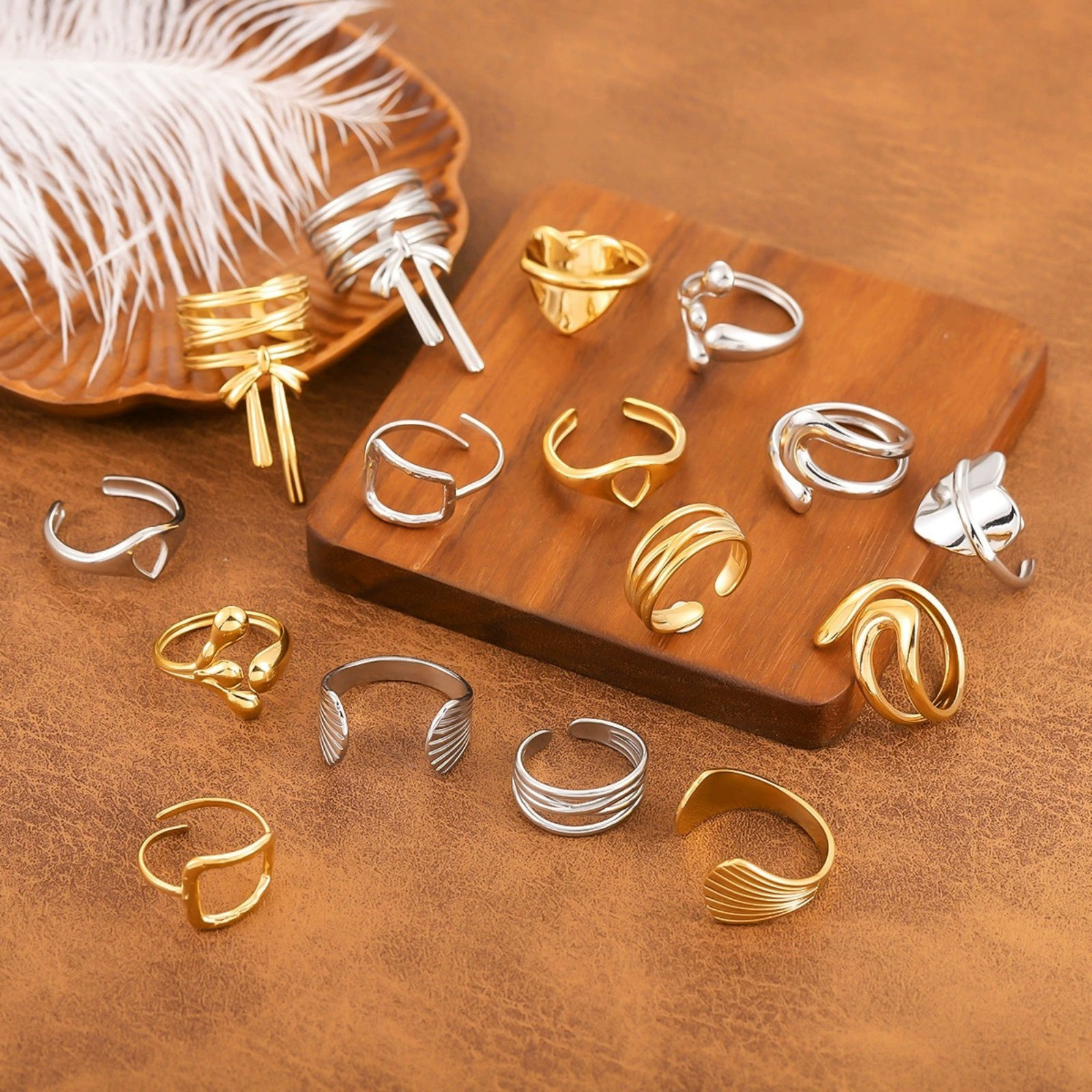 Image de 1 Piece Eco-friendly Dainty Stylish Multicolor 201 Stainless Steel Open Geometric Rings For Women Gift 20mm(US Size 10.25)