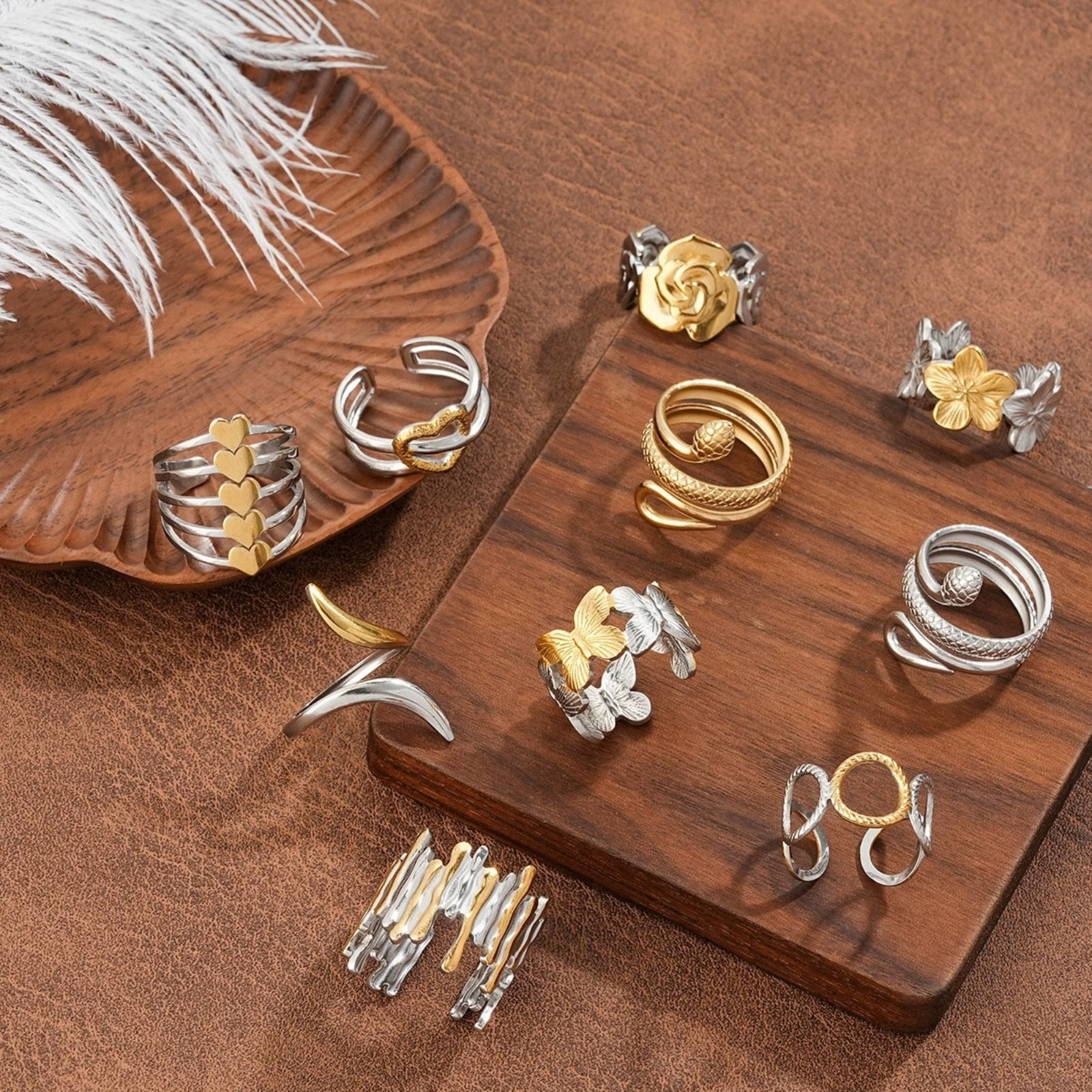 Image de 1 Piece Eco-friendly Dainty Stylish 18K Gold Plated 201 Stainless Steel Open Two Tone Rings For Women Gift 20mm(US Size 10.25)