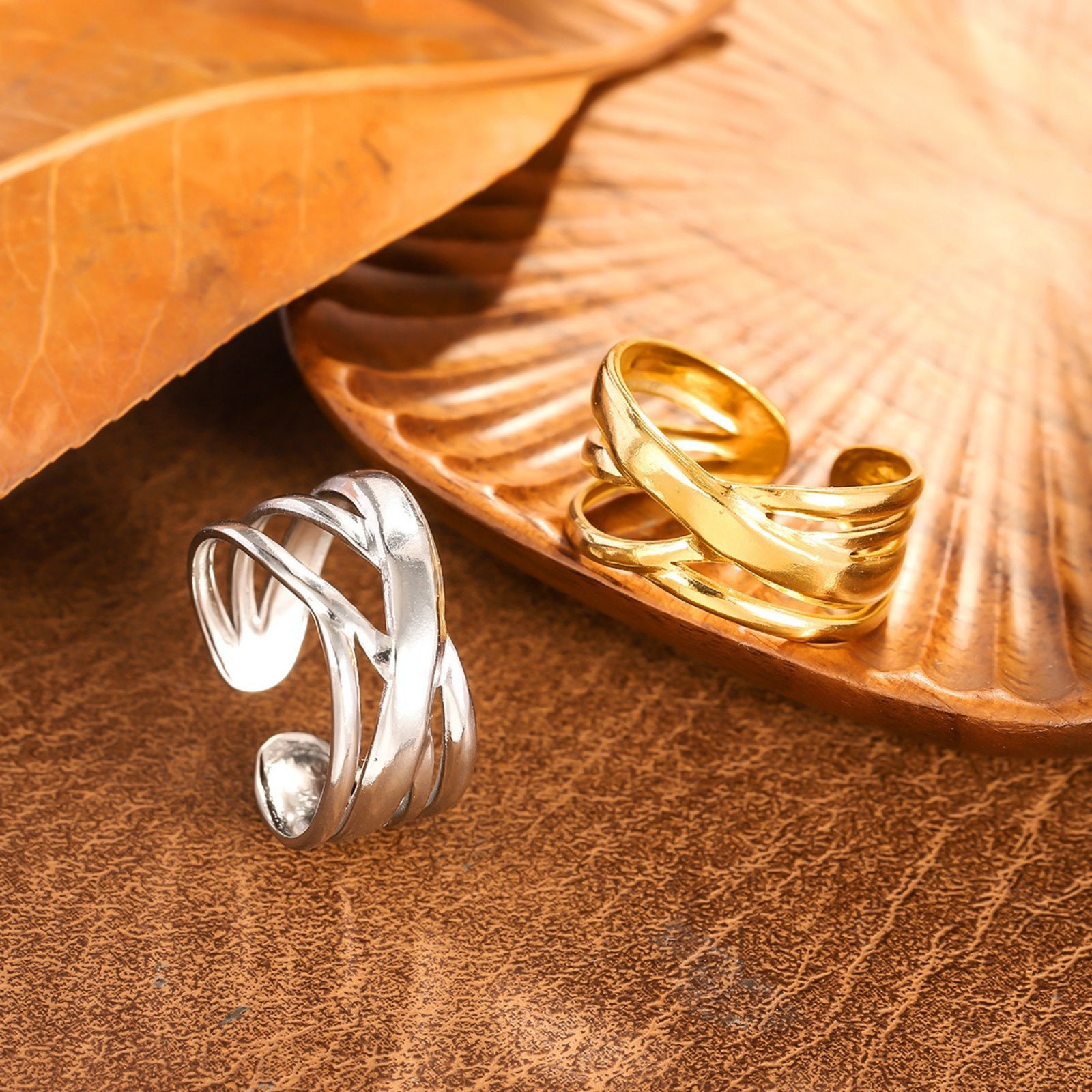 Image de 1 Piece Eco-friendly Dainty Stylish 18K Gold Plated 201 Stainless Steel Open Two Tone Rings For Women Gift 20mm(US Size 10.25)