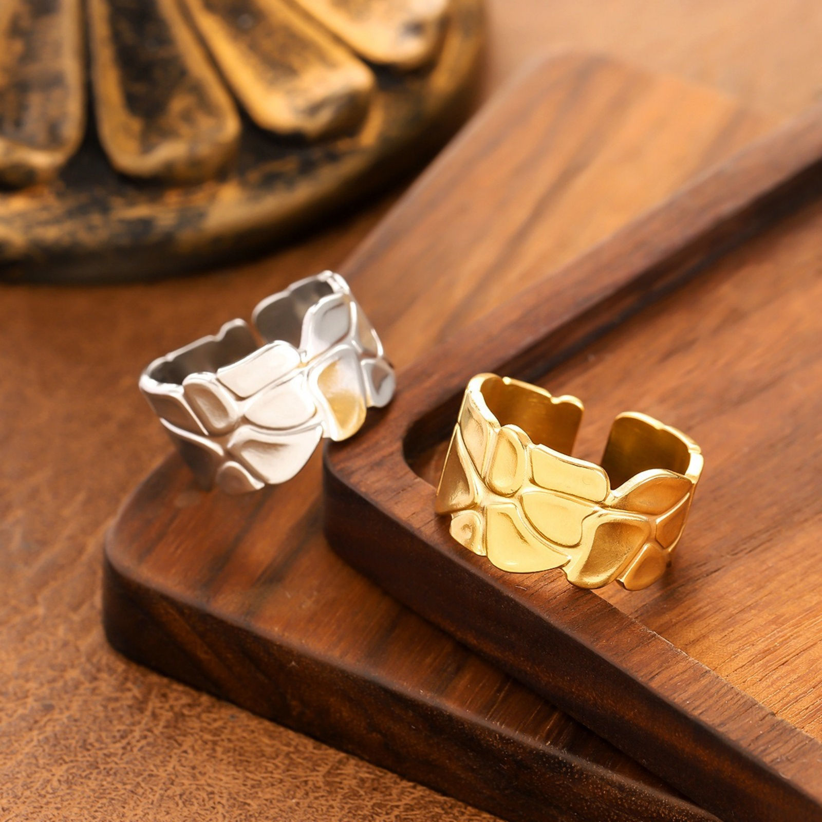 Image de 1 Piece Eco-friendly Dainty Stylish 18K Gold Plated 201 Stainless Steel Open Two Tone Rings For Women Gift 20mm(US Size 10.25)