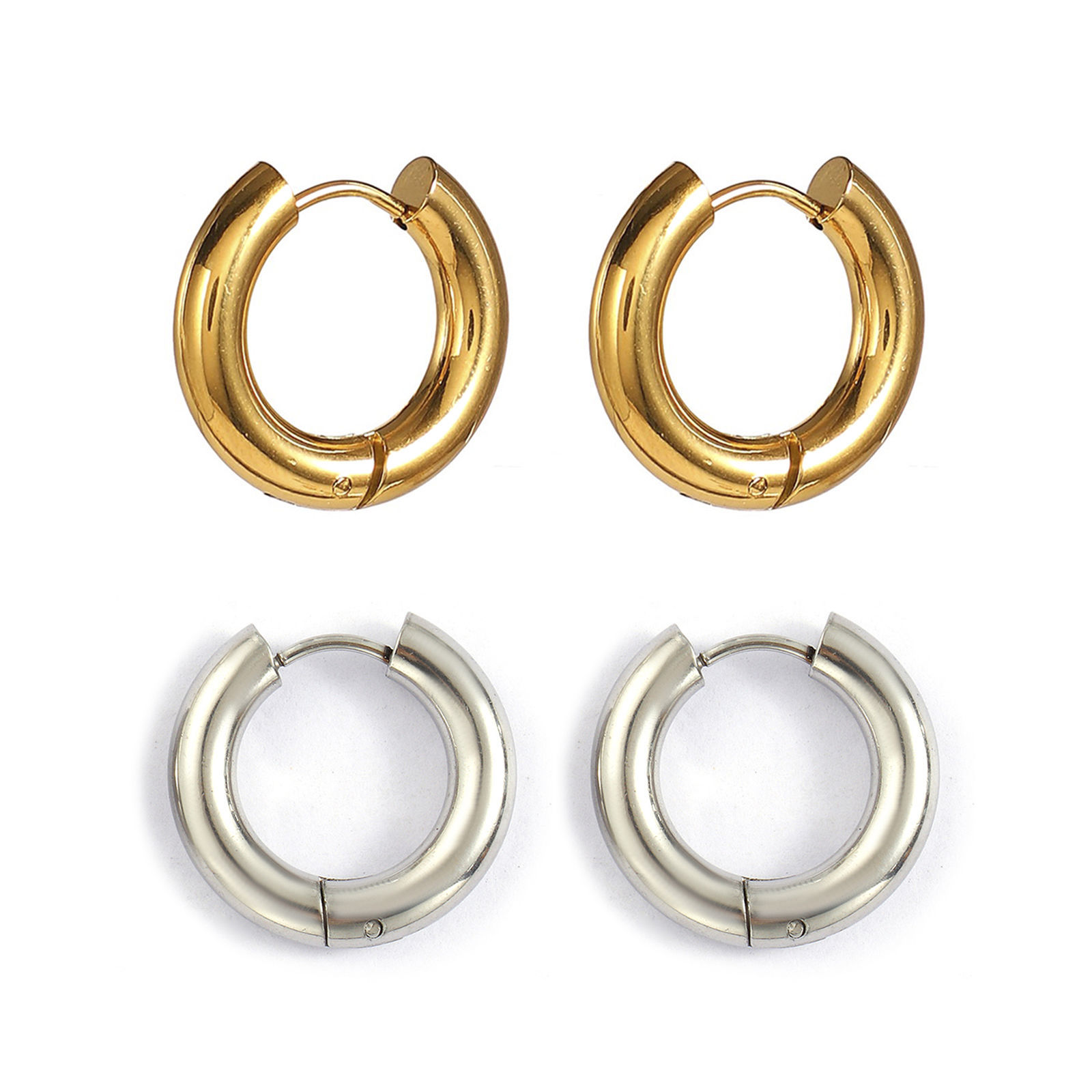 Picture of Wholesale Exquisite Minimalist Huggie Hoop Earrings, Round Multicolor 304 Stainless Steel, Unisex Eco-friendly Gift Jewelry Supply, 20mm Dia.