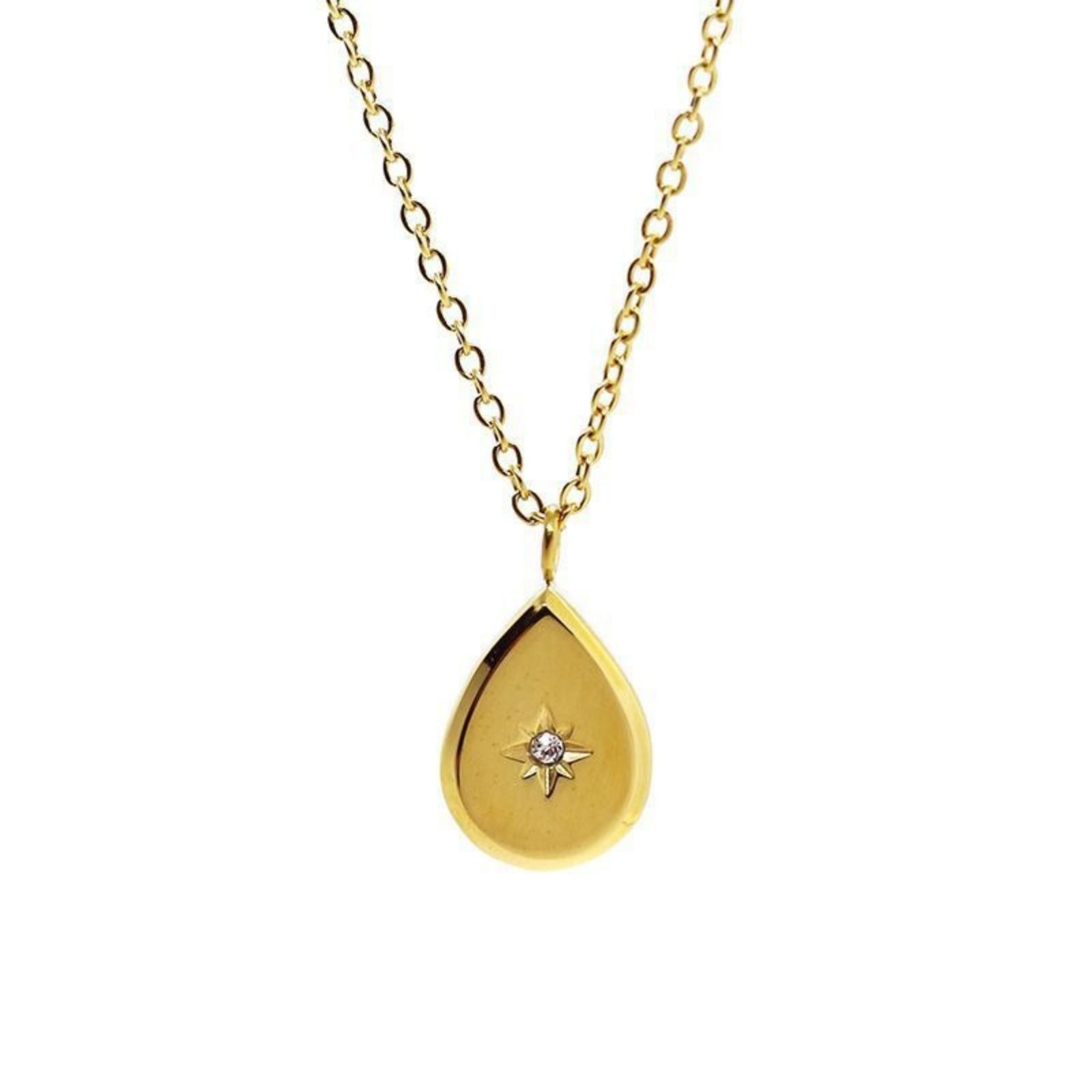 Picture of Gold Plated Drop Pendant Charm Necklace, 304 Stainless Steel 40cm(15.7") + 5cm(2"), For Women, Clear Cubic Zirconia Galaxy Stylish Gift, Eco-friendly, 1 Piece