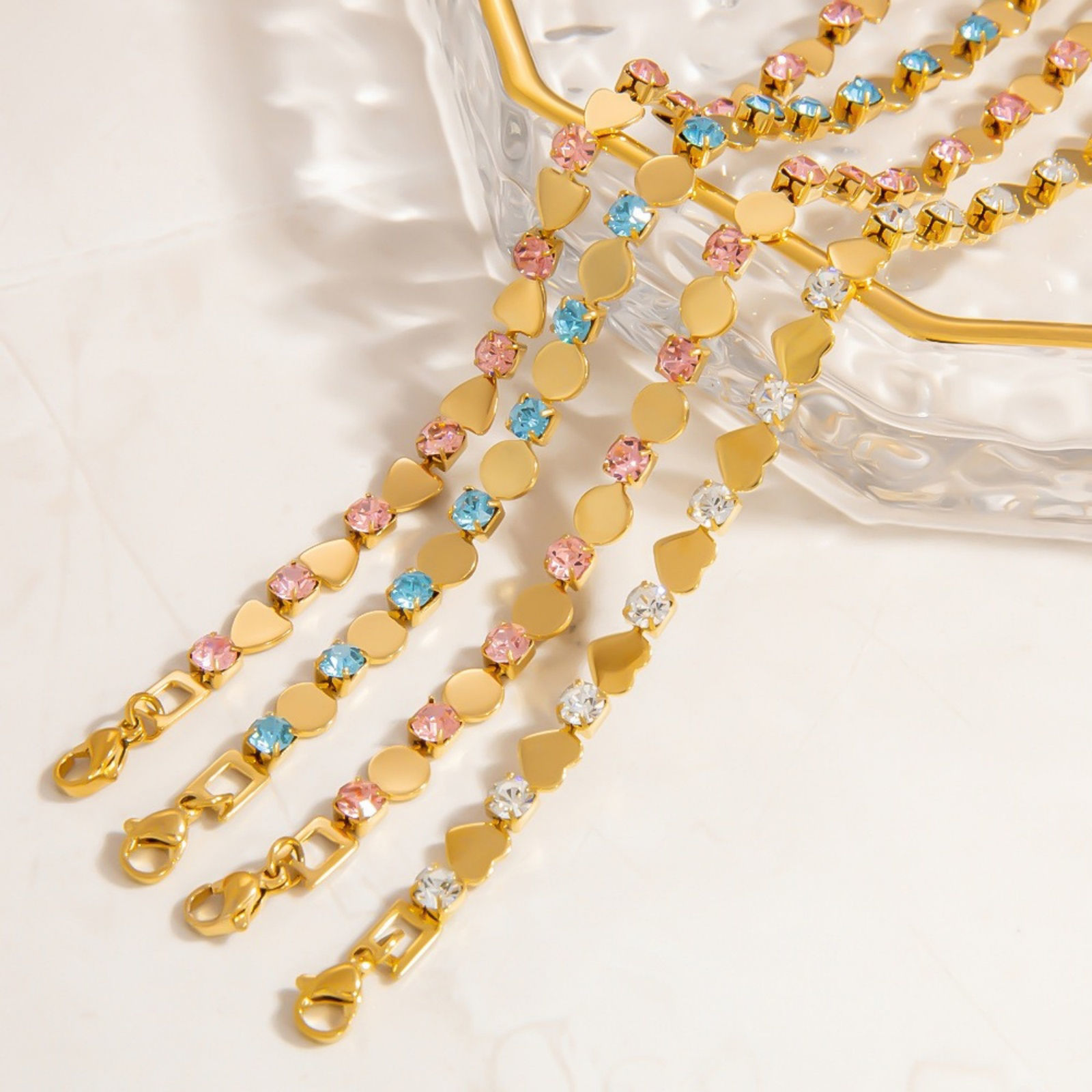 1 Piece Eco-friendly Vacuum Plating Waterproof Anti-Tarnish Hypoallergenic Stylish Exquisite 18K Real Gold Plated 304 Stainless Steel & Cubic Zirconia Bracelets For Women Gift 17cm(6.7") long の画像