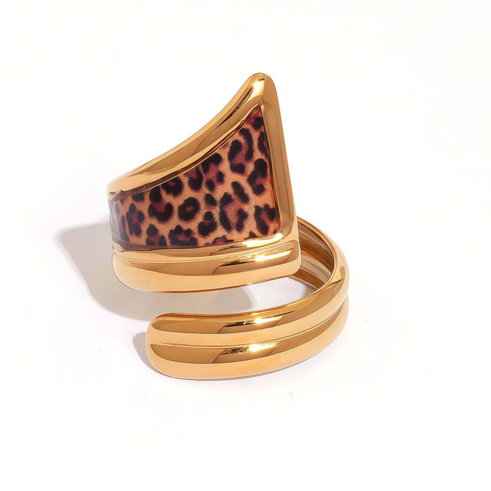 1 Piece Vacuum Plating Stylish Exquisite 18K Gold Plated 304 Stainless Steel Open Leopard Print Rings For Women Gift の画像