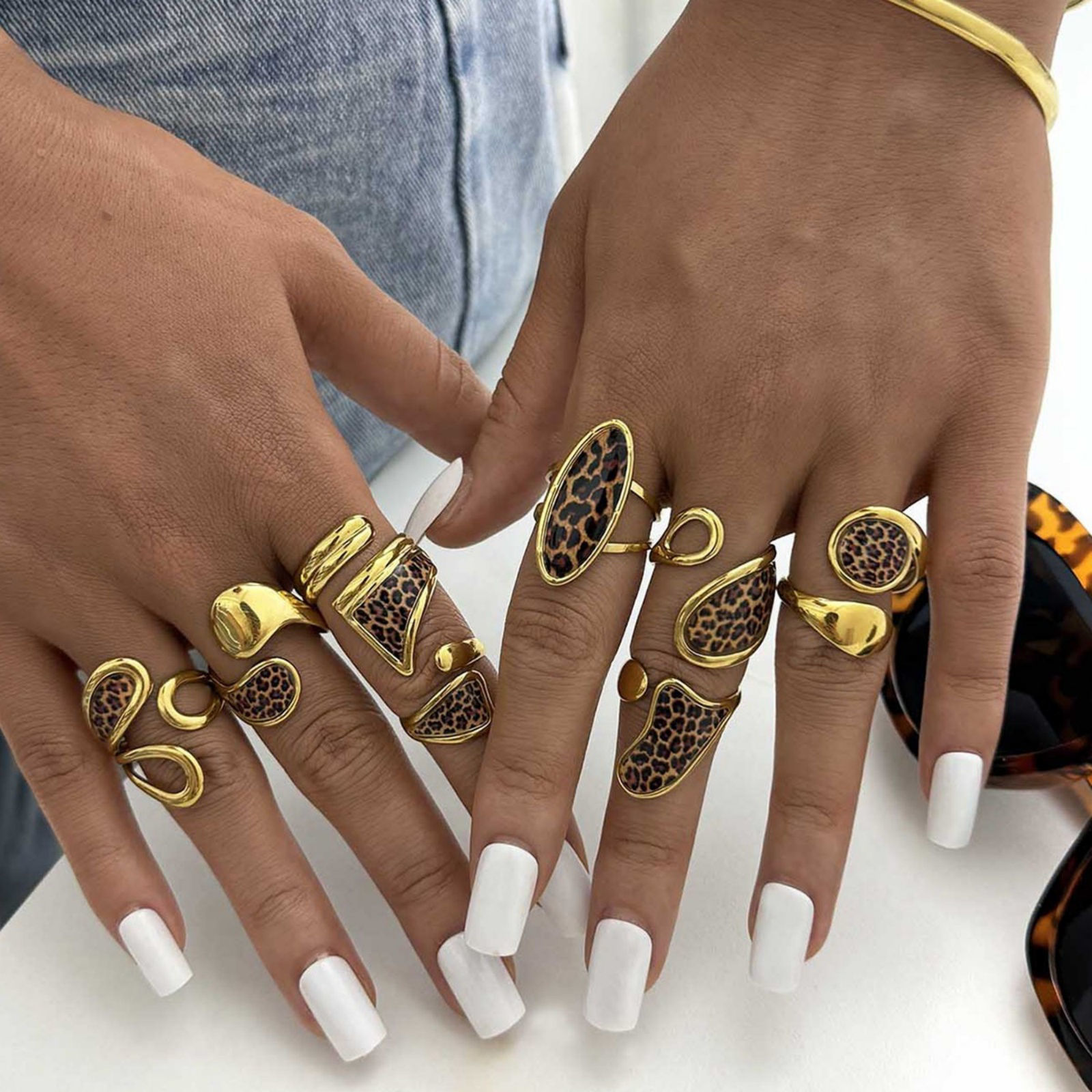 1 Piece Vacuum Plating Stylish Exquisite 18K Gold Plated 304 Stainless Steel Open Leopard Print Rings For Women Gift の画像