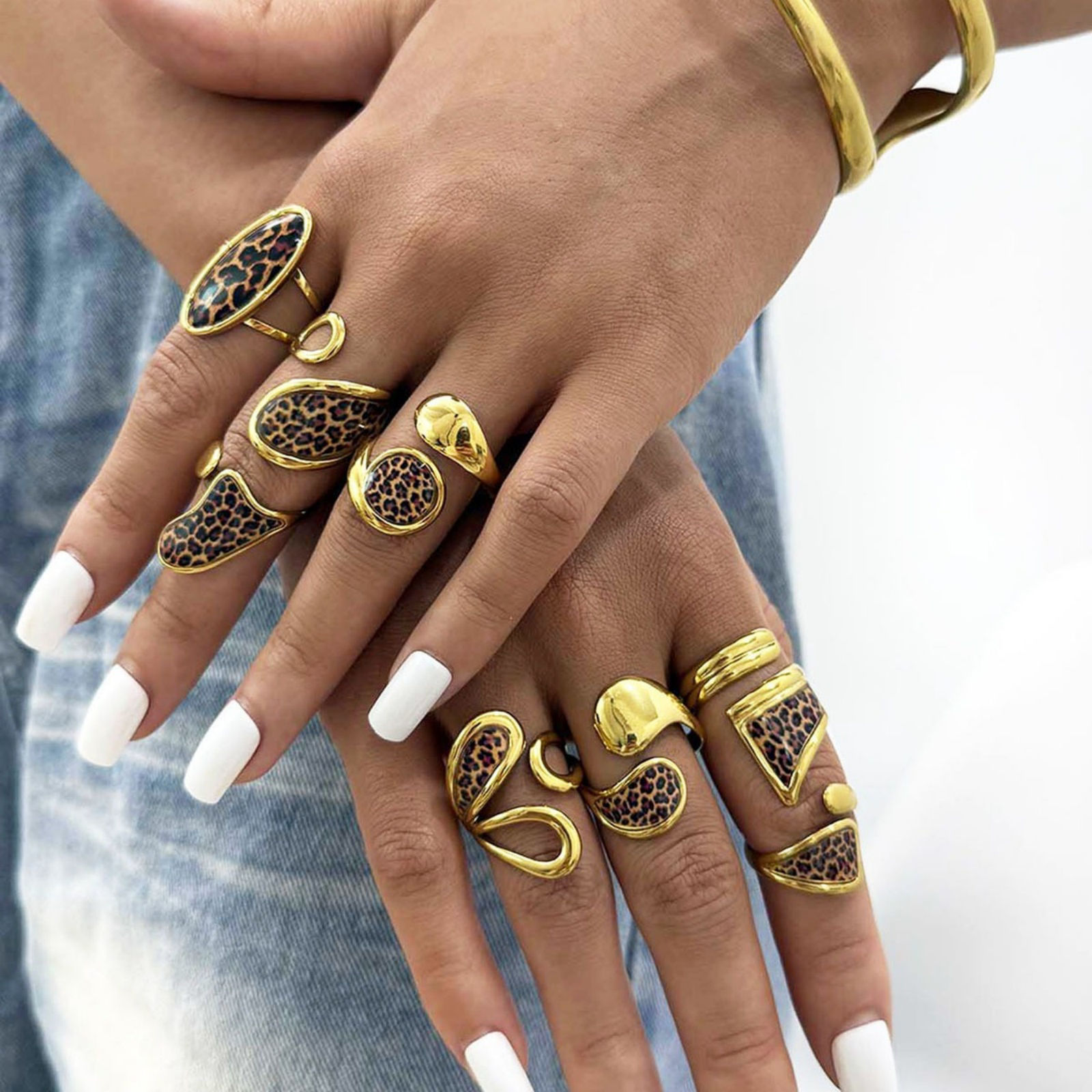 1 Piece Vacuum Plating Stylish Exquisite 18K Gold Plated 304 Stainless Steel Open Leopard Print Rings For Women Gift の画像