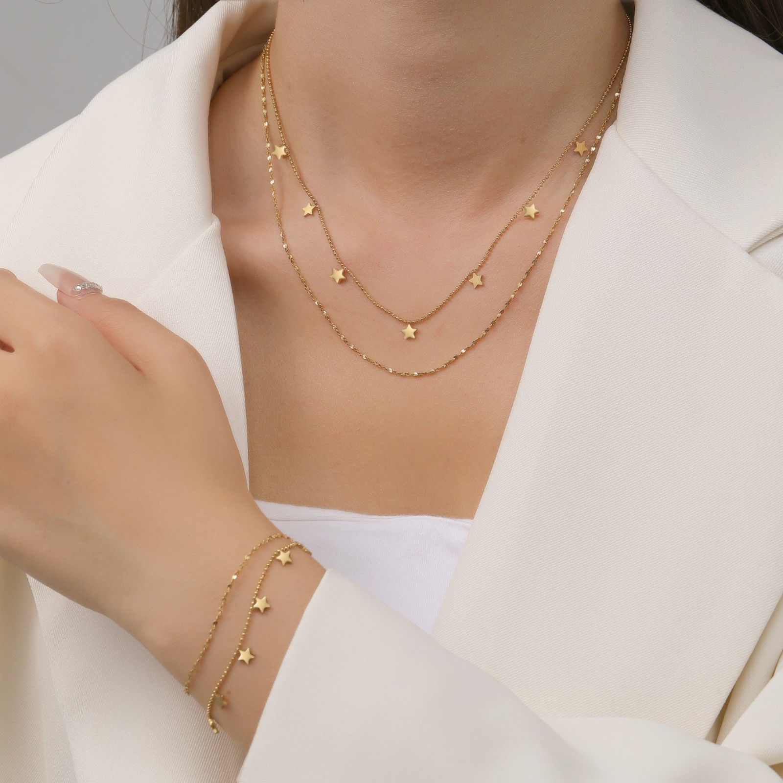 18K Gold Plated Pentagram Star Pendant Charm Necklace, 304 Stainless Steel For Women, Stylish Exquisite Gift, Vacuum Plating, 1 Piece の画像