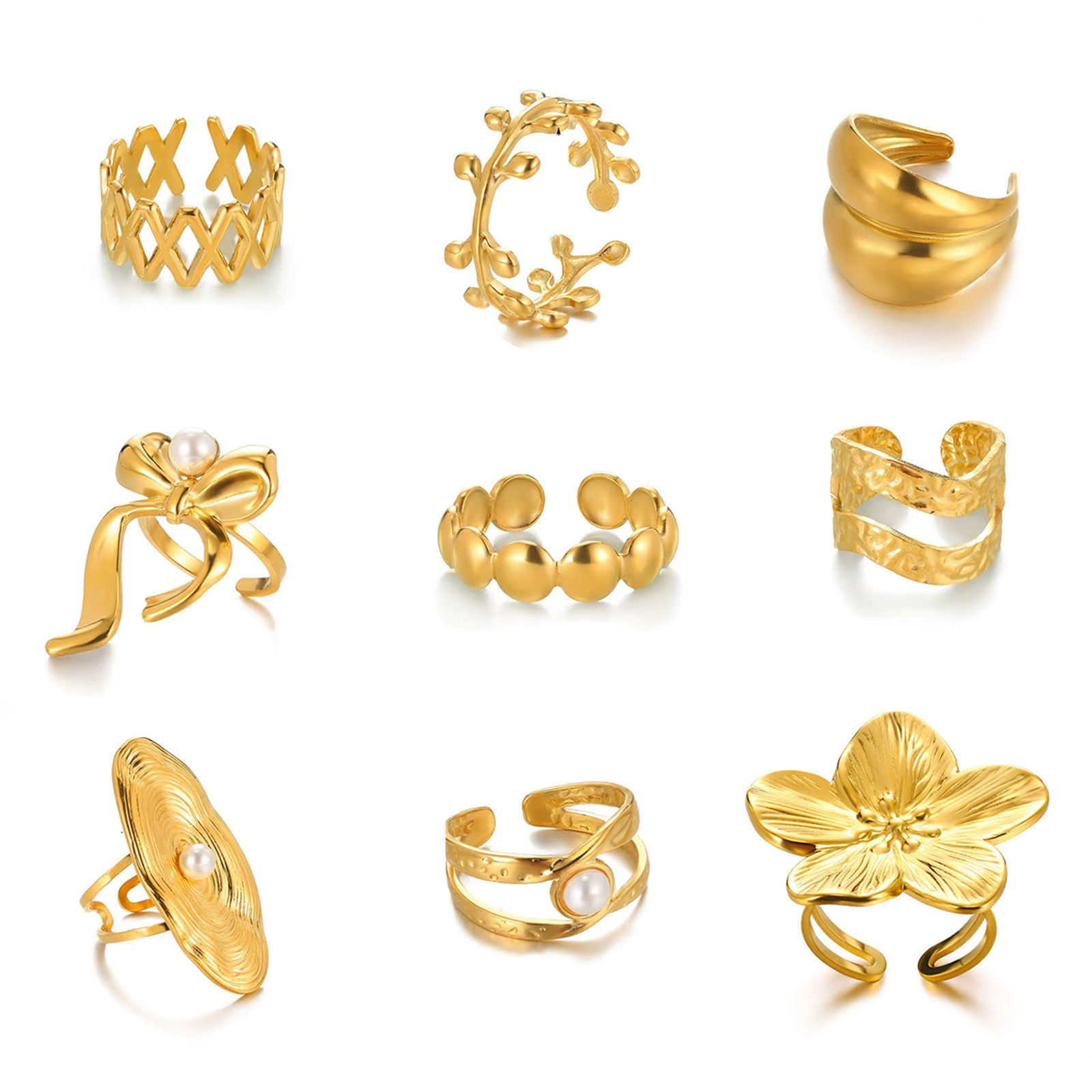 1 Piece Vacuum Plating Dainty Stylish 304 Stainless Steel Open Rings For Women Gift の画像