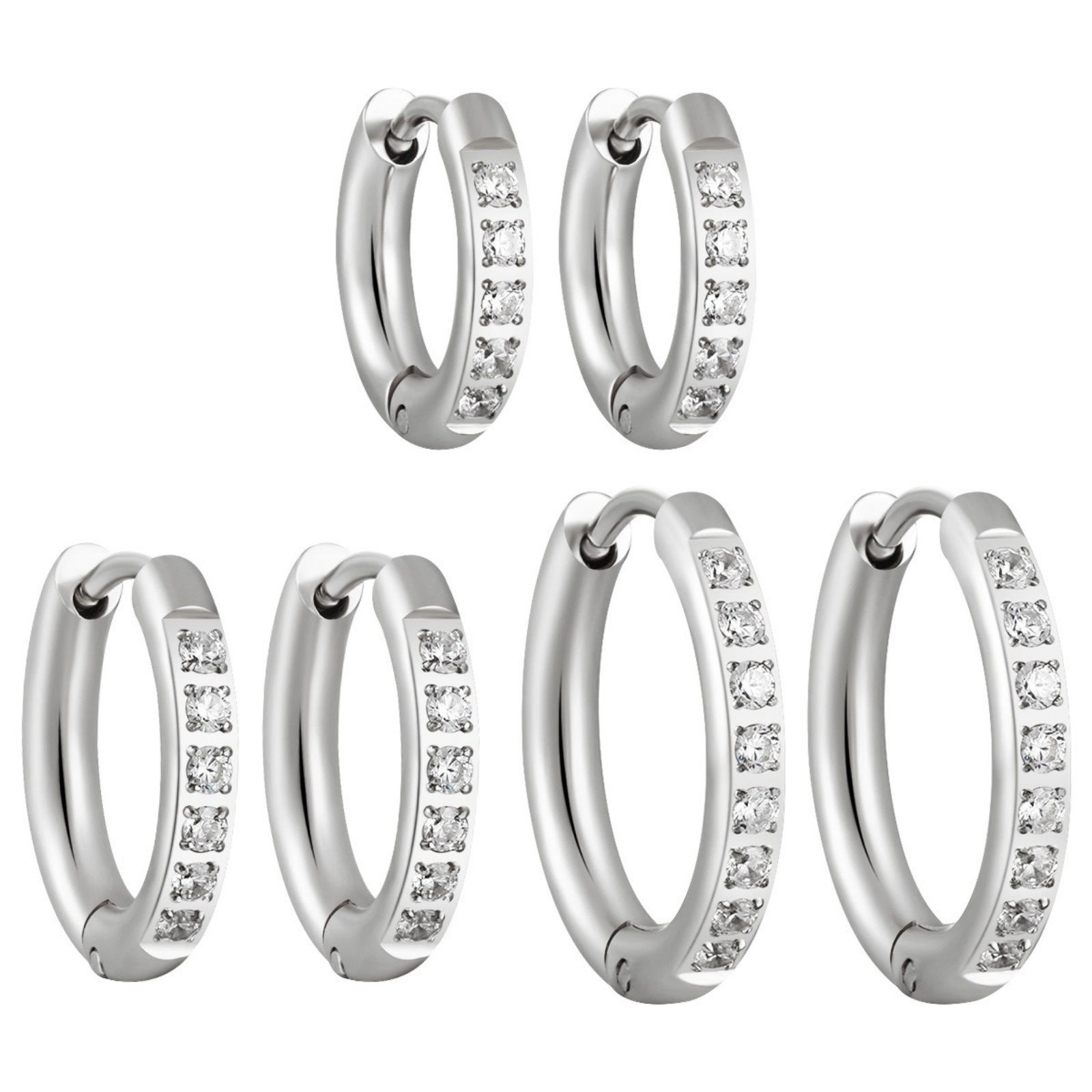 1 Pair Vacuum Plating Stylish Exquisite 304 Stainless Steel & Rhinestone Hoop Earrings For Women Gift の画像