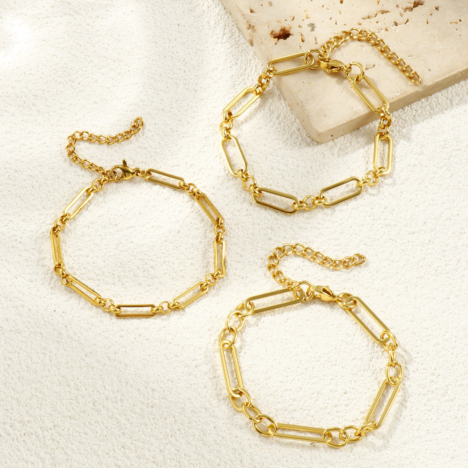 Bild von Großhandel Handgefertigte Gliederkette Armband, 18K Vergoldet 304 Edelstahl, Unisex Umweltfreundlich Stilvoll Minimalistisch Geschenk Schmuckbedarf 17cm lang