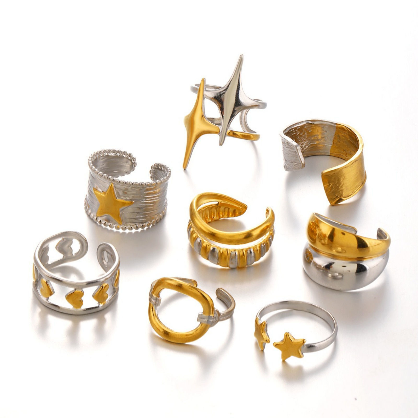 Bild von Großhandel Frauen Geschenk Mixefarbe Offen Verstellbar Ring, Silberfarben & 18K Vergoldet 304 Edelstahl, Umweltfreundlich Exquisit Retro Schmuckbedarf, 1 Stück