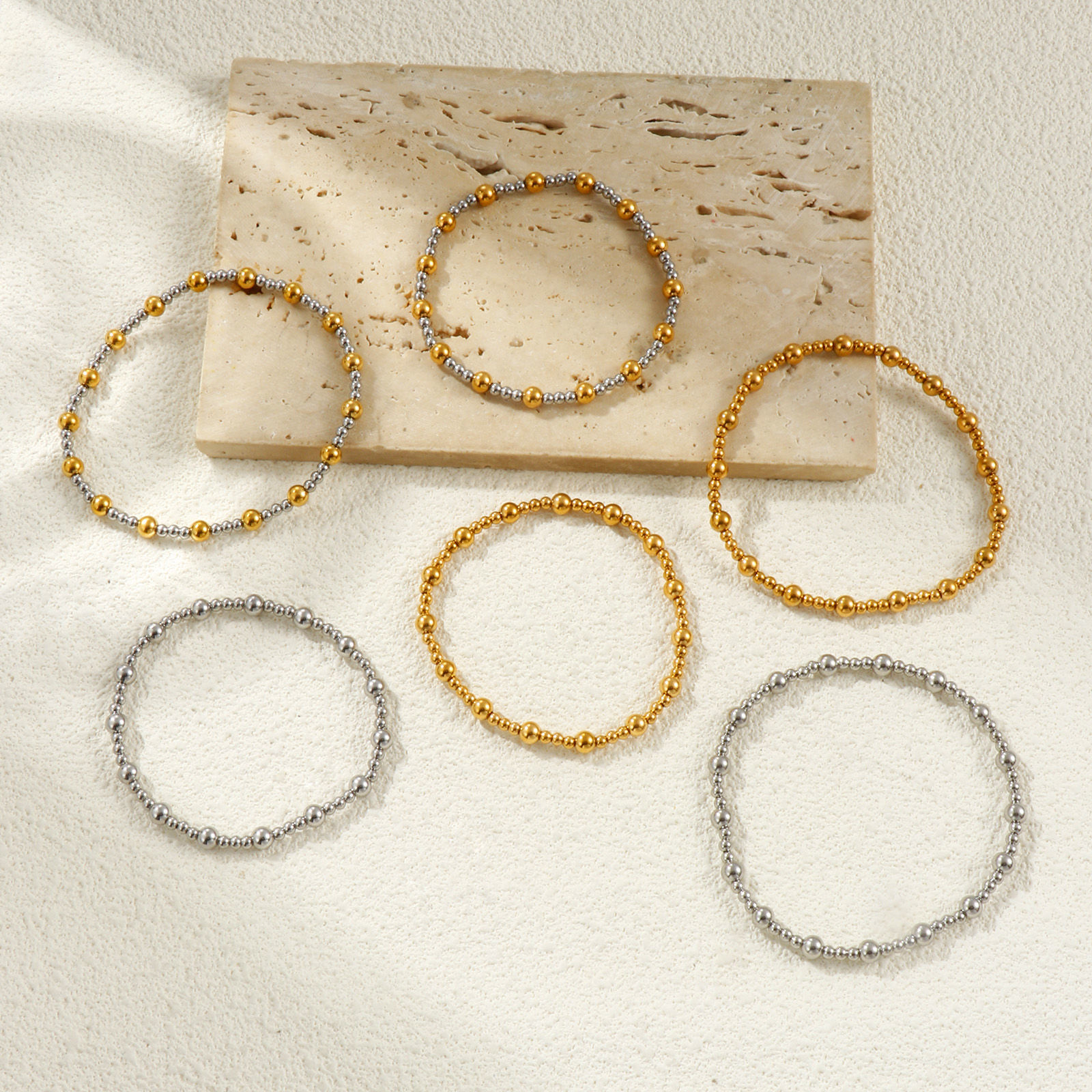 Picture of Wholesale Elastic 304 Stainless Steel Beaded Bubble Bracelets, Eco-friendly, Unisex Simple Dainty Gift Jewelry Supply, 1 Piece
