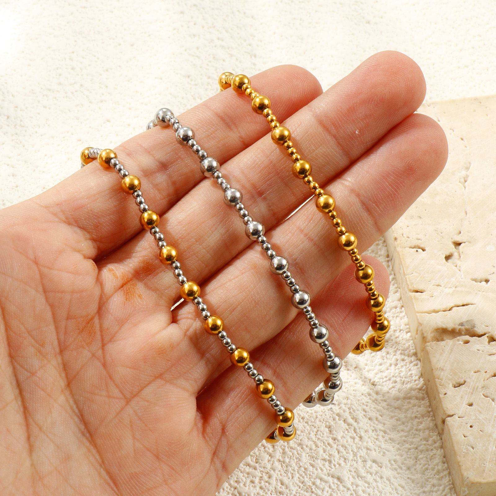 Picture of Wholesale Elastic 304 Stainless Steel Beaded Bubble Bracelets, Eco-friendly, Unisex Simple Dainty Gift Jewelry Supply, 1 Piece