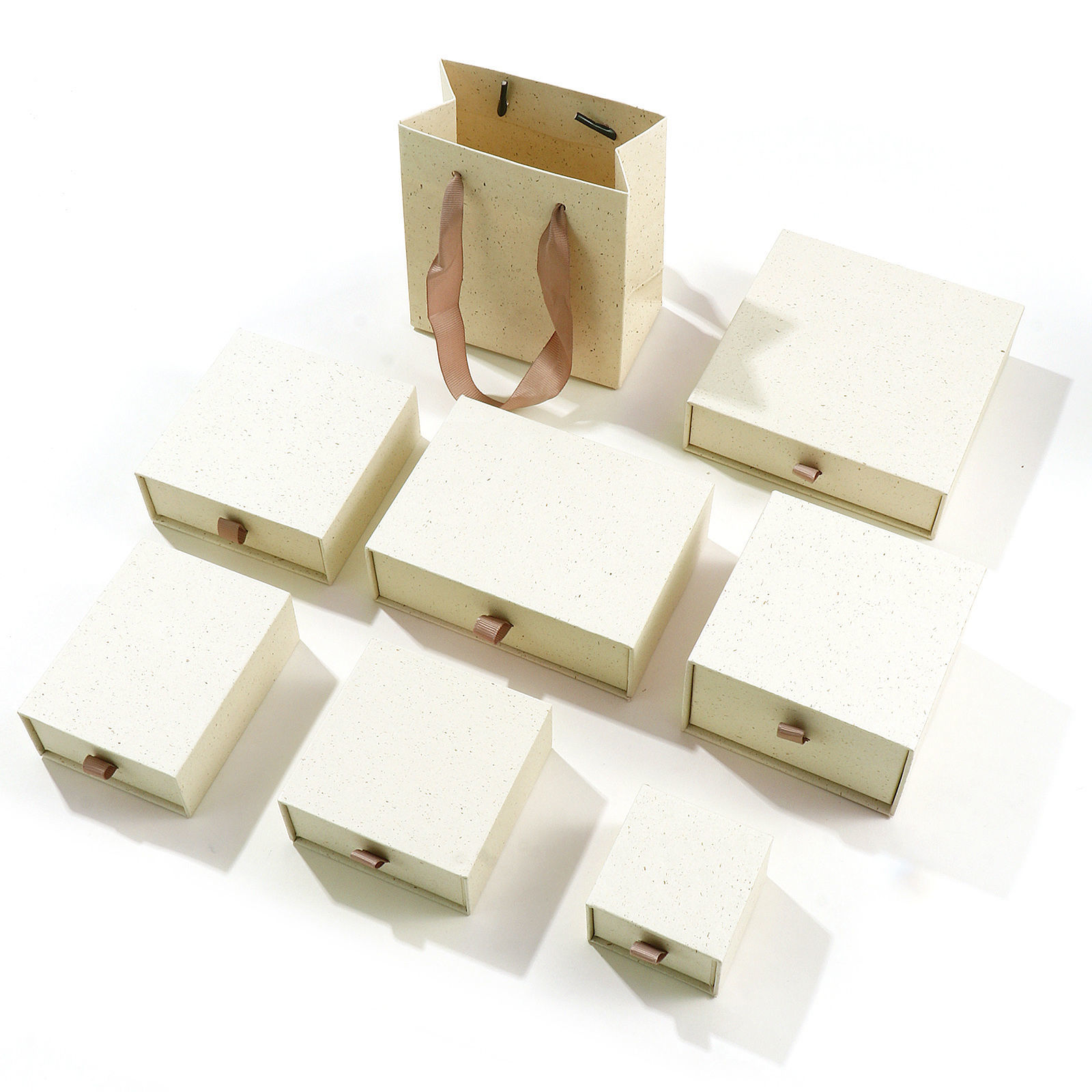 Image de 2 Pcs Boîte-Cadeau à Bijoux à Tiroir Coulissant en Papier Beige