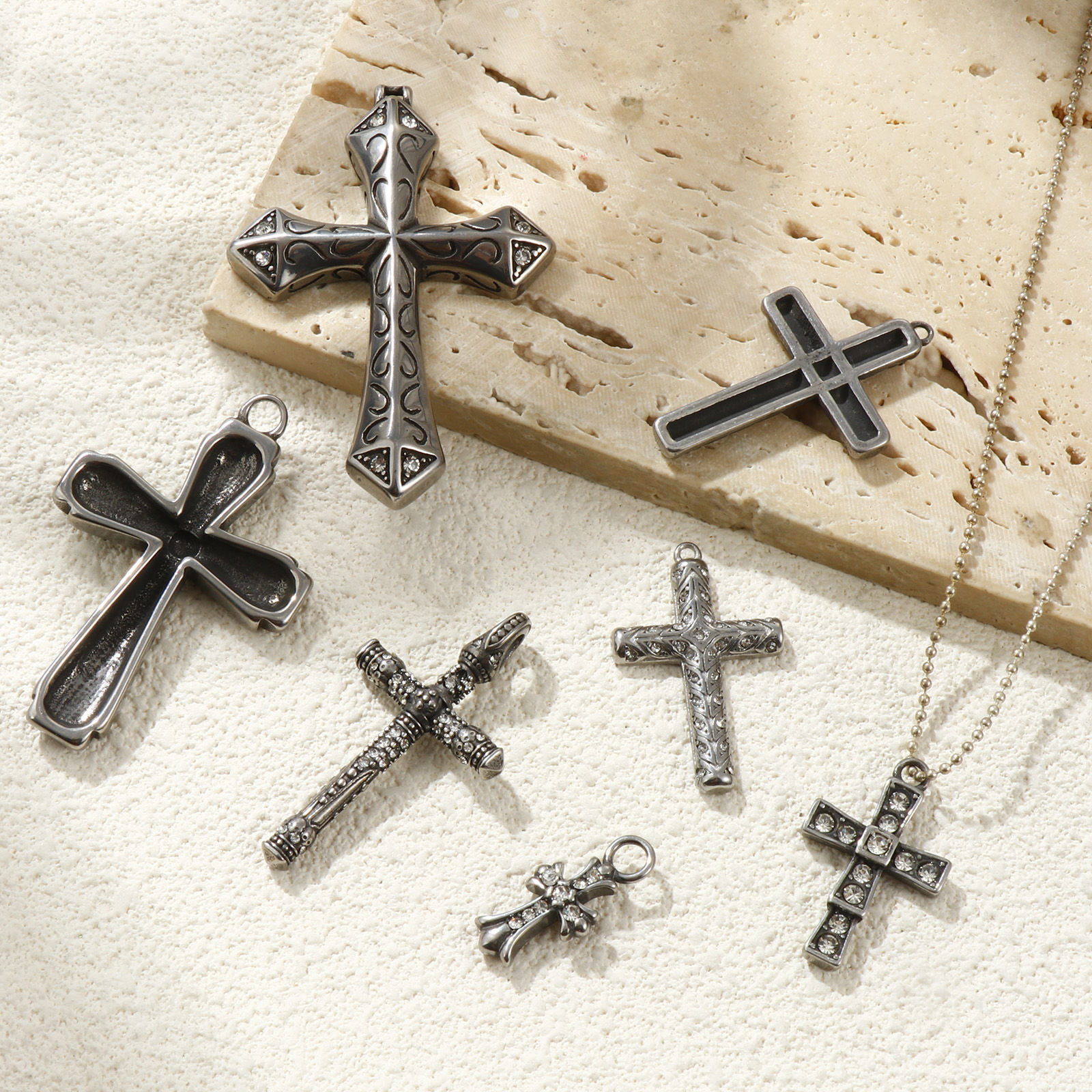 Bild von Umweltfreundlich 304 Edelstahl Religiös Charms Antik Silber Kreuz