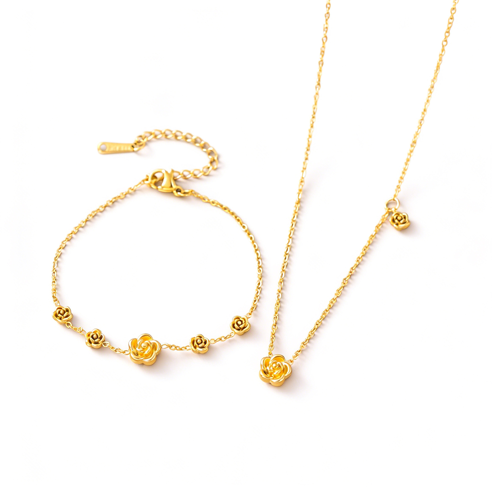 Imagen de Flor Collar & Pulsera Al Por Mayor, Chapado en Oro de 18K 304 Acero Inoxidable Mujeres Respetuoso del Medio Ambiente Exquisito Elegante Regalo Joyería Para Minorista, 1 Par