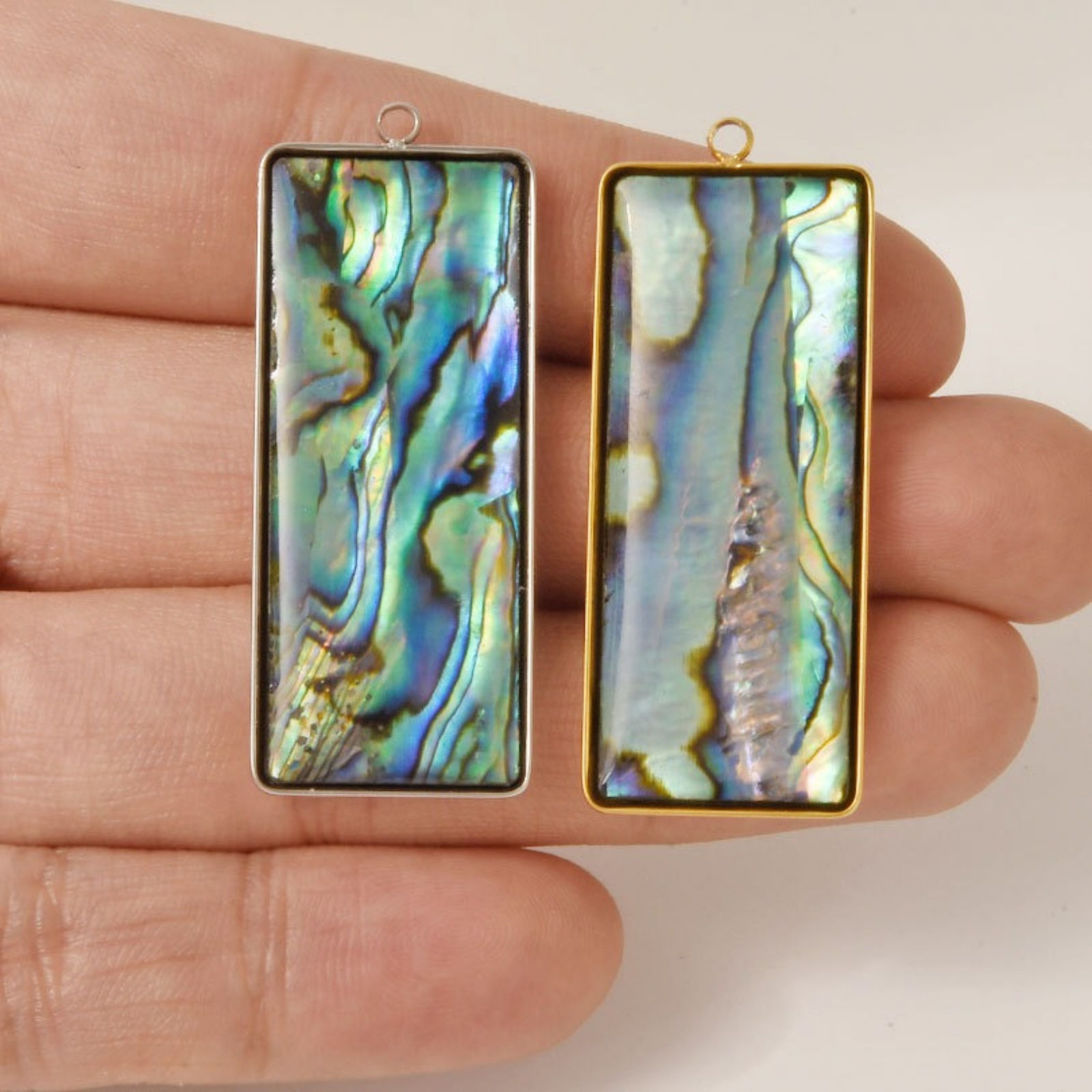 Image de 2 Pcs Breloques en 304 Acier Inoxydable & Coquille Naturelle Respectueux de la Nature Multicolore Géométrique