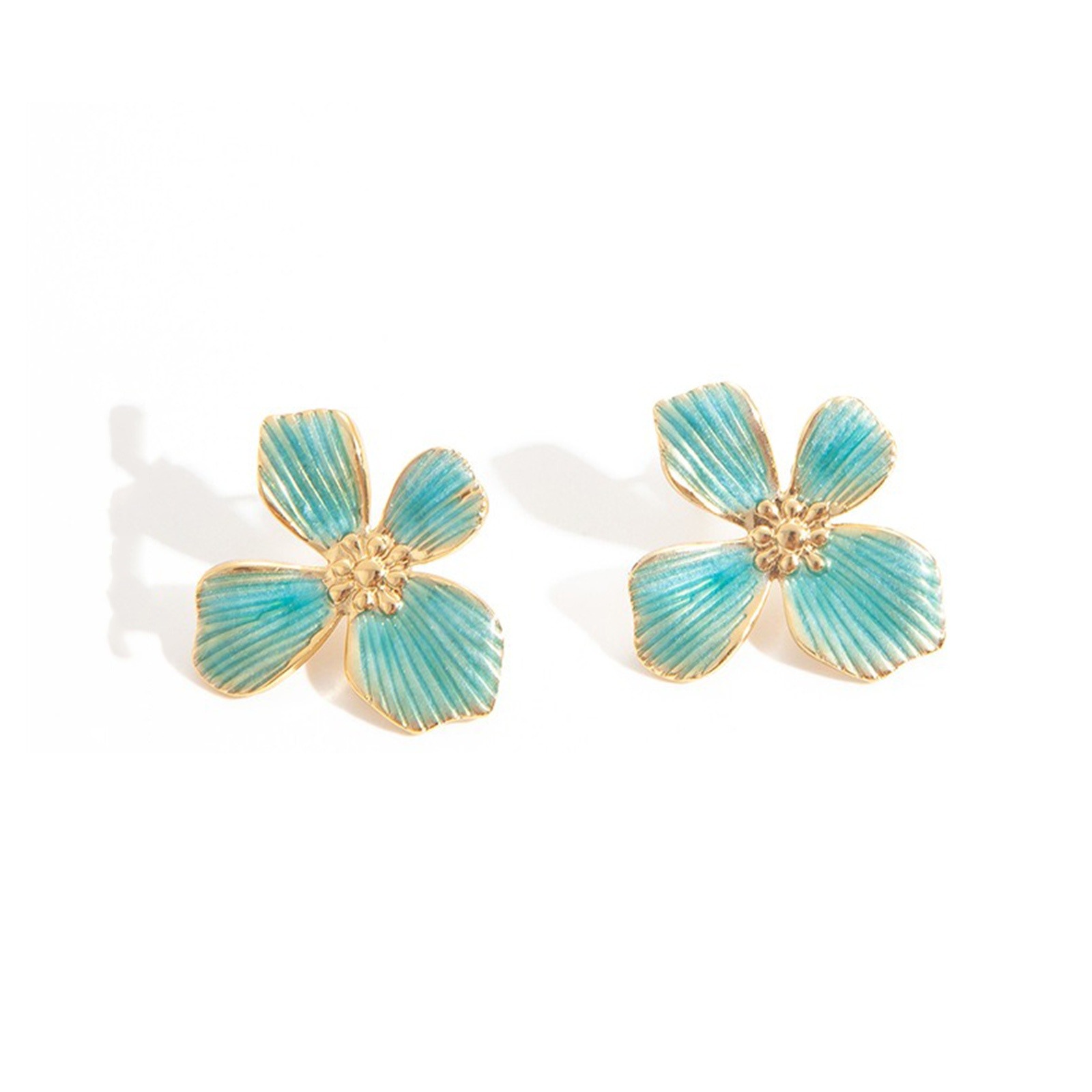 Picture of Wholesale Exquisite Stylish Ear Post Stud Earrings, Flower Multicolor Enamel 18K Gold Plated 201 Stainless Steel, Women's Eco-friendly Gift Jewelry Supply, 27mm x 25mm, 1 Pair