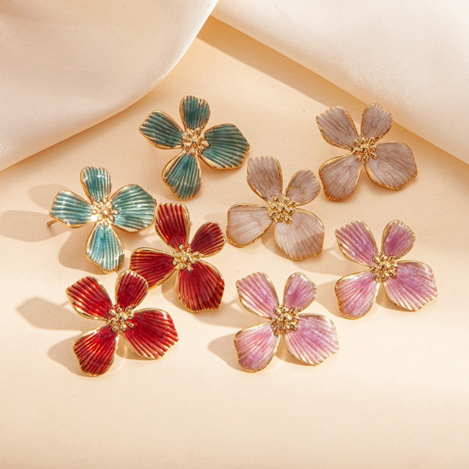 Picture of Wholesale Exquisite Stylish Ear Post Stud Earrings, Flower Multicolor Enamel 18K Gold Plated 201 Stainless Steel, Women's Eco-friendly Gift Jewelry Supply, 27mm x 25mm, 1 Pair
