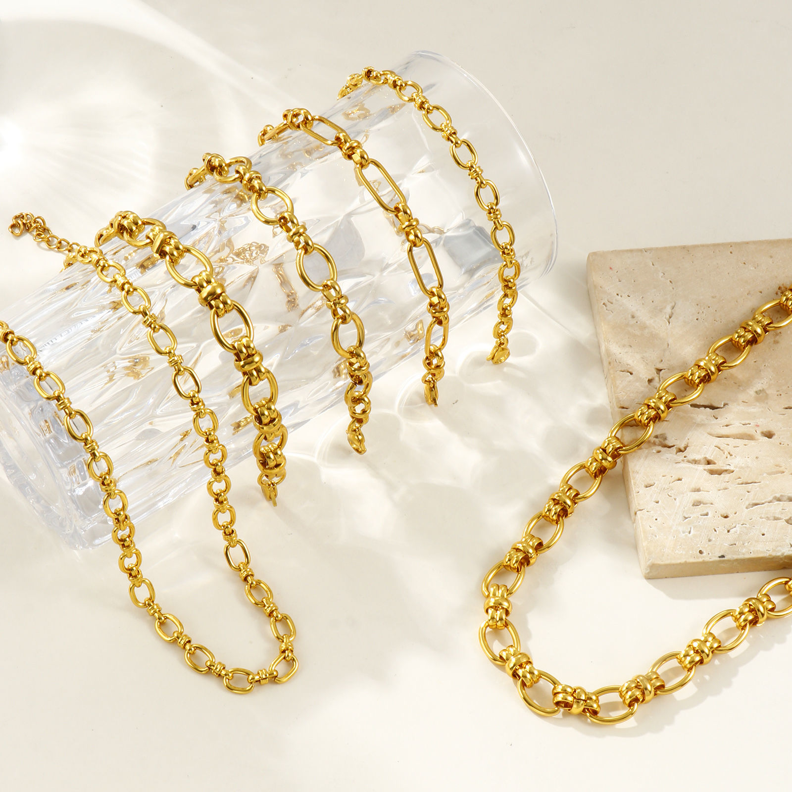 Picture of Wholesale Handmade Link Chain Necklace & Bracelet, 18K Gold Plated 304 Stainless Steel, Women's Eco-friendly Simple Stylish Gift Jewelry For Retailer