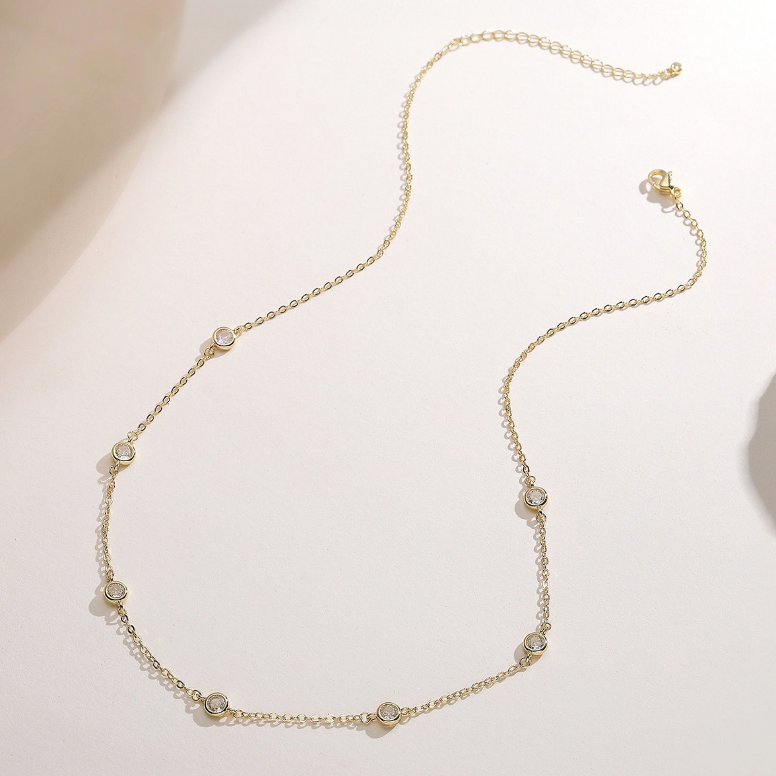Picture of Wholesale Station Necklace, Multicolor Brass & Cubic Zirconia, Women's Ins Style Stylish Gift Jewelry For Retailer, 45cm(17.7") + 5cm(2") long