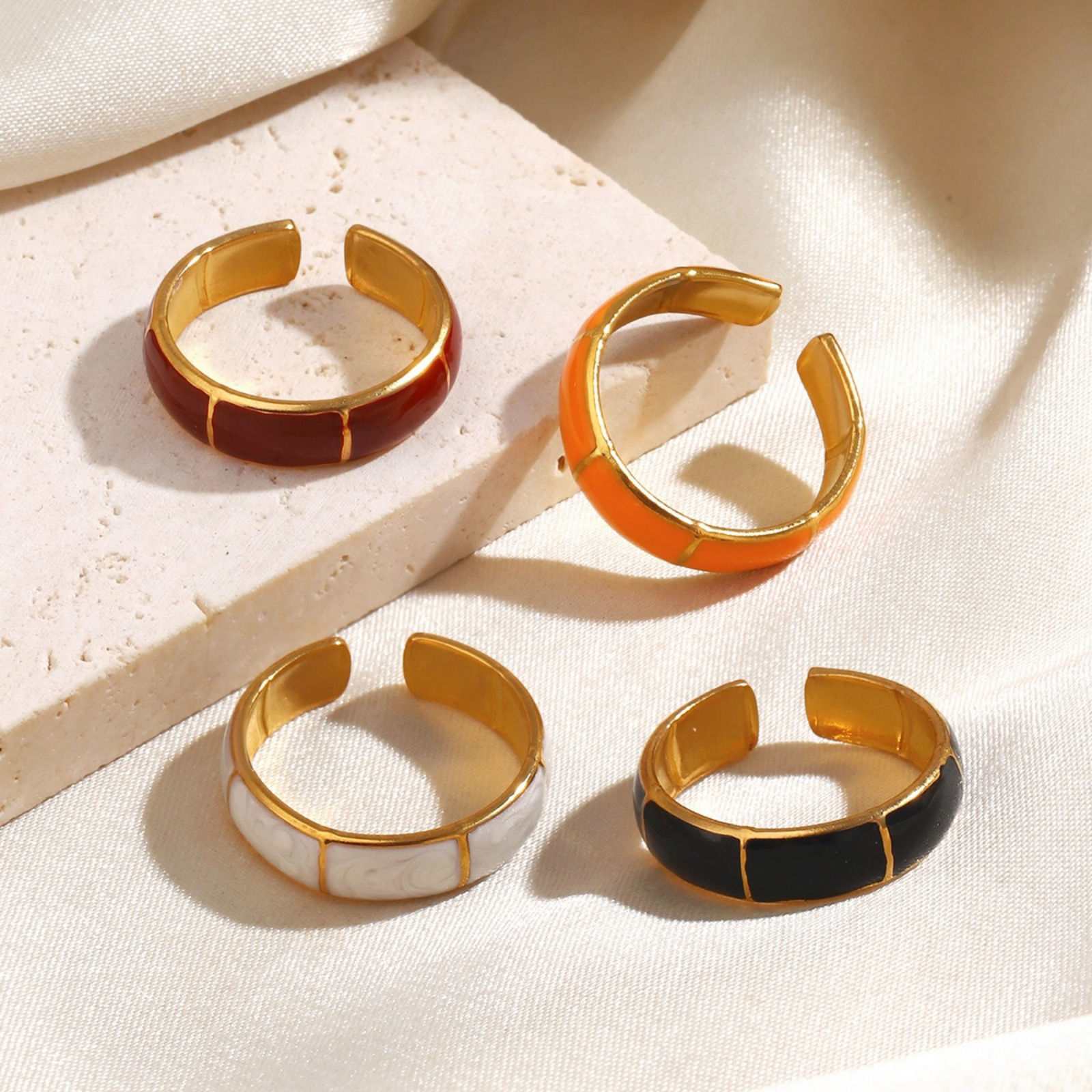Bild von Großhandel Frauen Geschenk Emaille Offen Verstellbar Ring, 18K Vergoldet 304 Edelstahl, Umweltfreundliche PVD Exquisit Stilvoll Schmuckbedarf, 17mm (US Größe 6.5)
