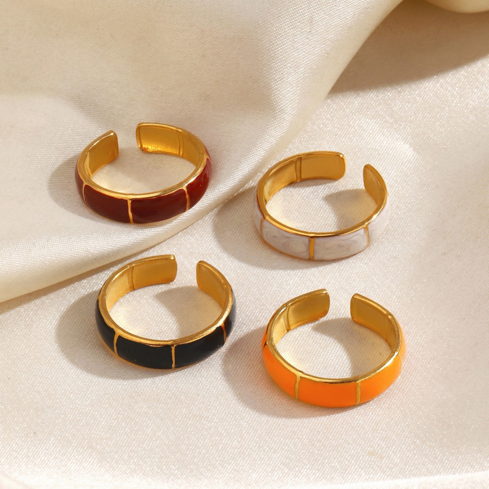 Bild von Großhandel Frauen Geschenk Emaille Offen Verstellbar Ring, 18K Vergoldet 304 Edelstahl, Umweltfreundliche PVD Exquisit Stilvoll Schmuckbedarf, 17mm (US Größe 6.5)