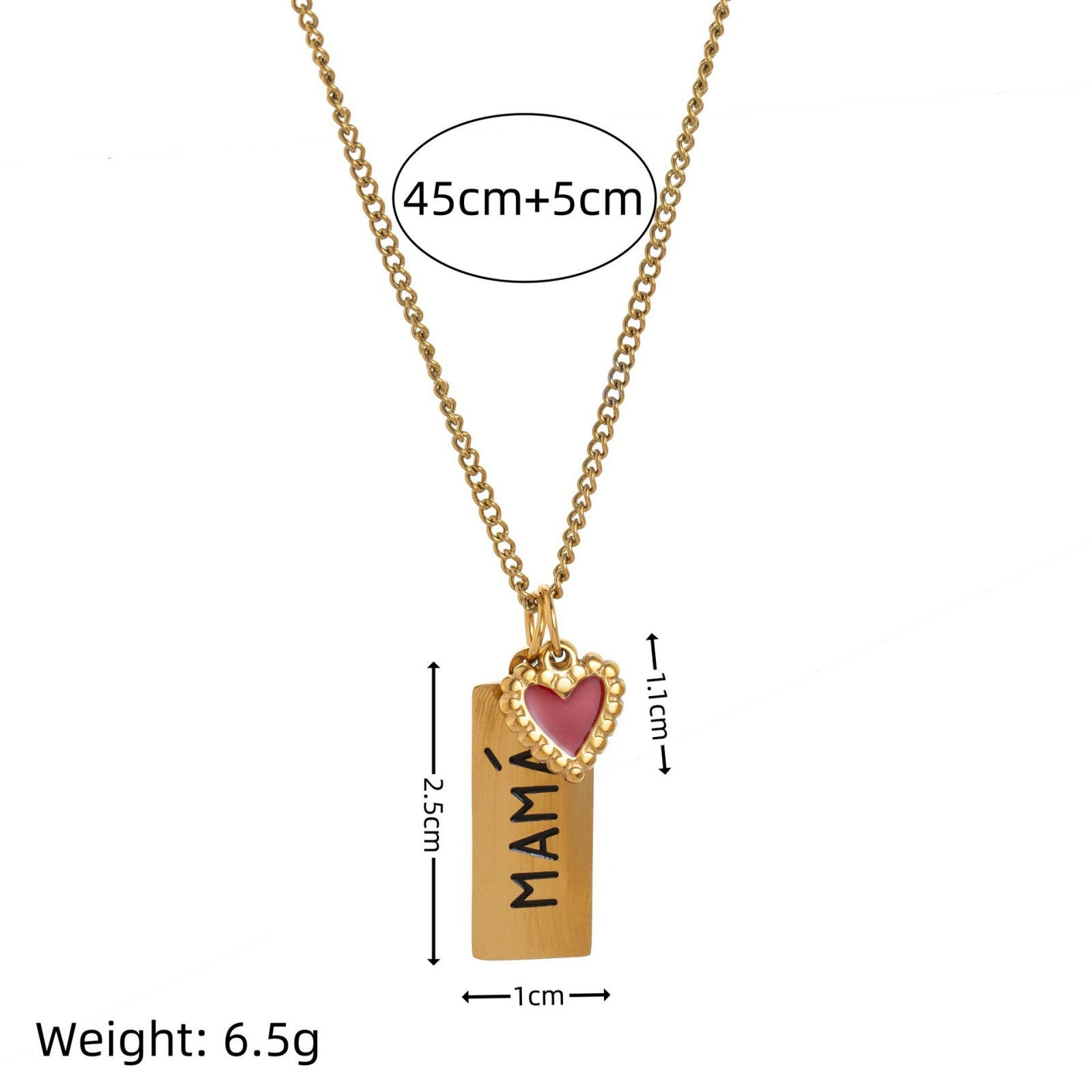 Picture of Wholesale Heart Message " Mama " Pendant Charm Necklace, 18K Gold Plated 304 Stainless Steel Curb Link Chain, Women's Eco-friendly Mother's Day Stylish Gift Jewelry For Retailer, 45cm(17.7") + 5cm(2") long